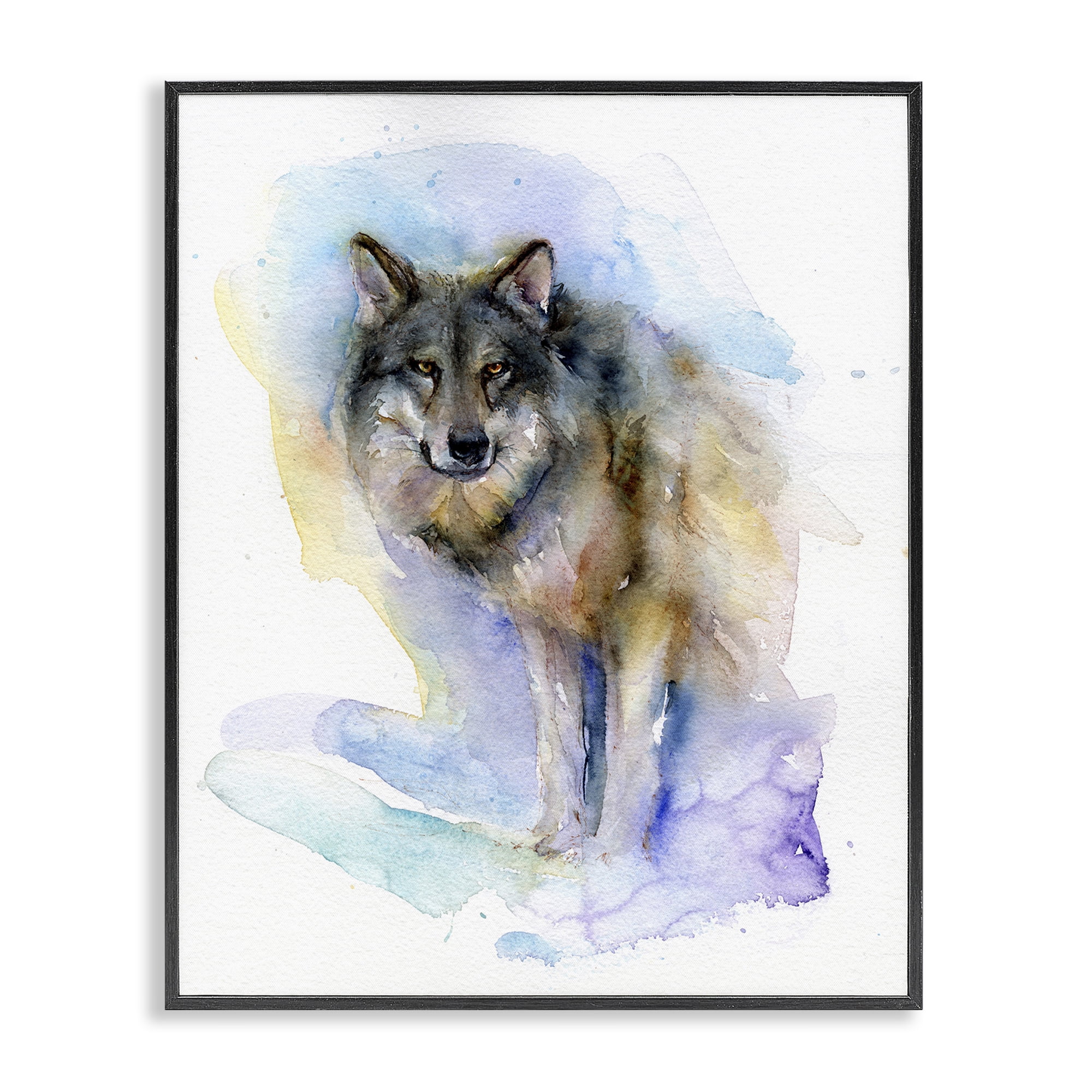 Stupell Industries Watercolor Wolf in Snow Animals & Insects Painting Black Framed Art Print Wall Art, 11 x 14