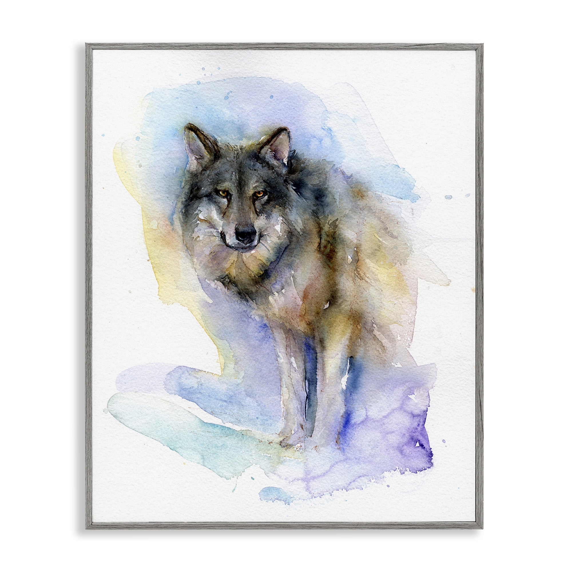 Stupell Industries Watercolor Wolf in Snow Animals & Insects Painting Gray Framed Art Print Wall Art, 24 x 30