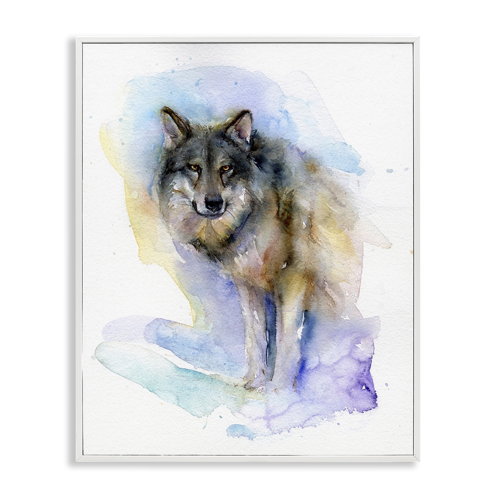 Stupell Industries Watercolor Wolf in Snow Animals & Insects Painting White Framed Art Print Wall Art, 24 x 30