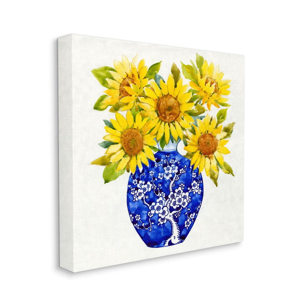 Stupell Industries Watercolor Yellow Sunflower Bouquet in Blue Vase Canvas Wall Art Design by Tim OToole, 36" x 36"