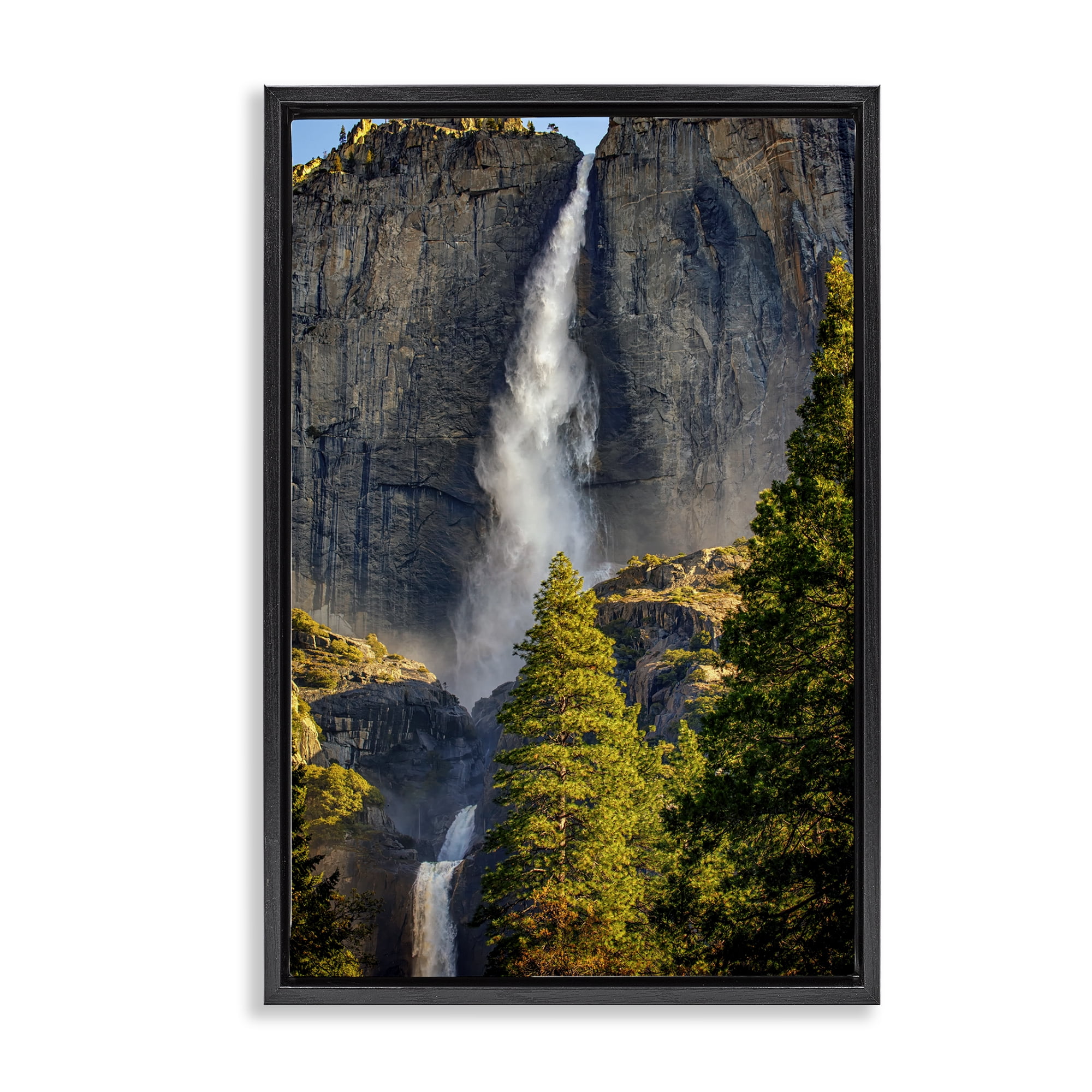 Stupell Industries Waterfall Between Cliffs Landscape & Nature Photography Black Floater Framed Canvas Art Print Wall Art, 17 x 25
