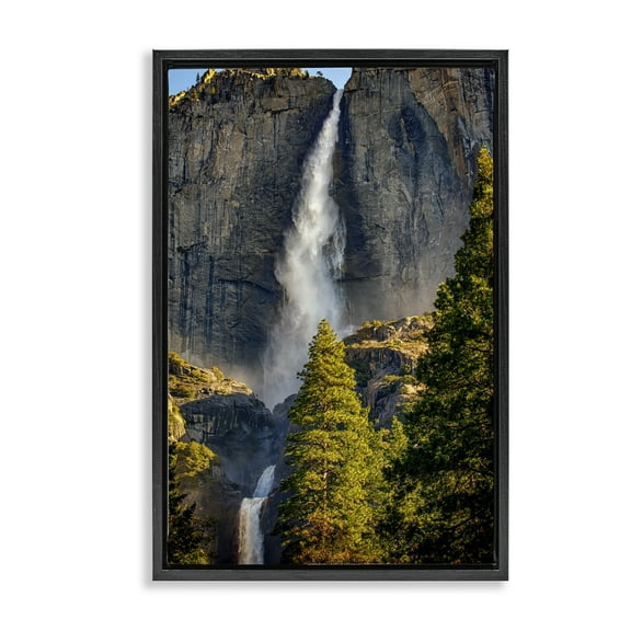 Stupell Industries Waterfall Between Cliffs Landscape & Nature Photography Black Floater Framed Canvas Art Print Wall Art, 17 x 25