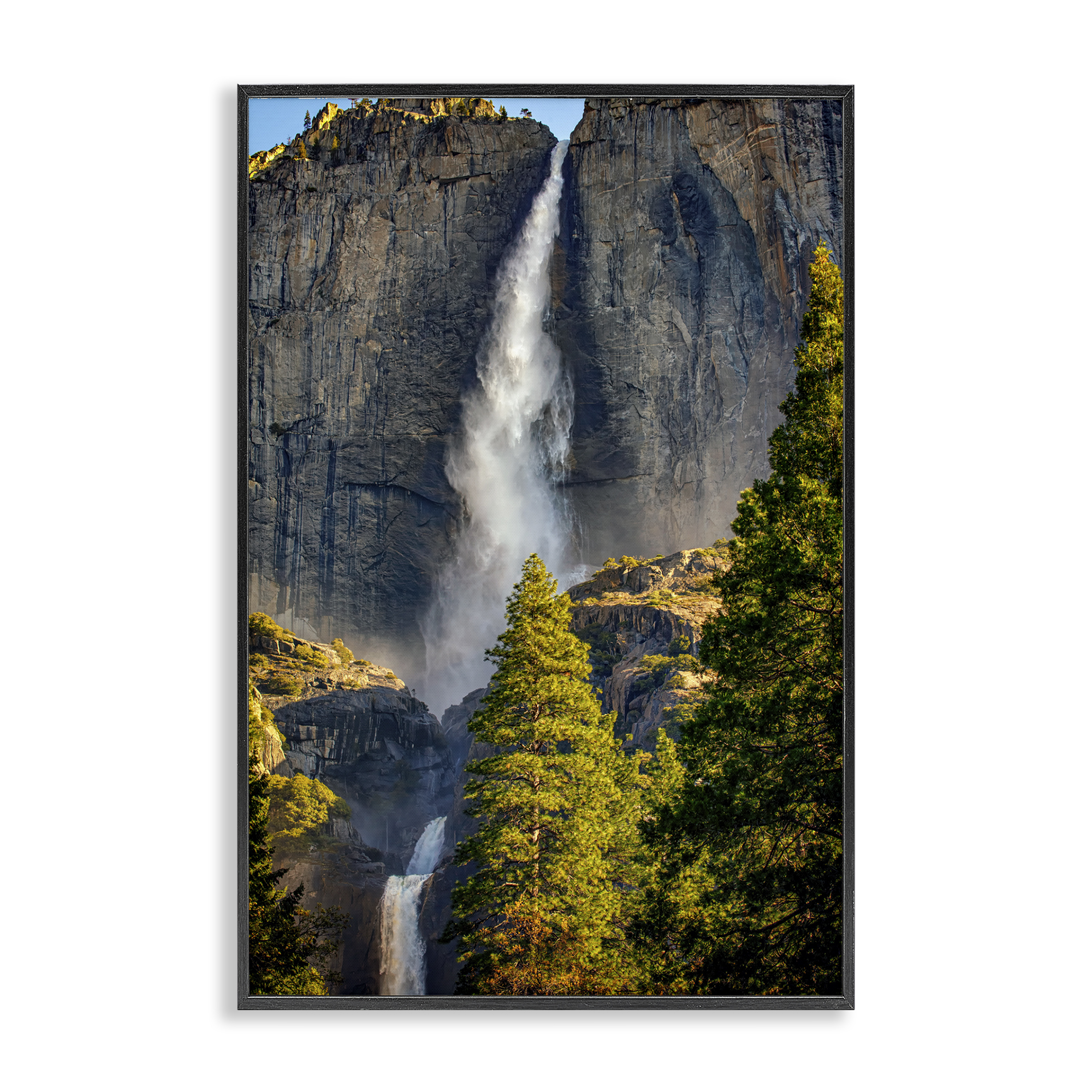 Stupell Industries Waterfall Between Cliffs Landscape & Nature Photography Black Framed Art Print Wall Art, 16 x 24