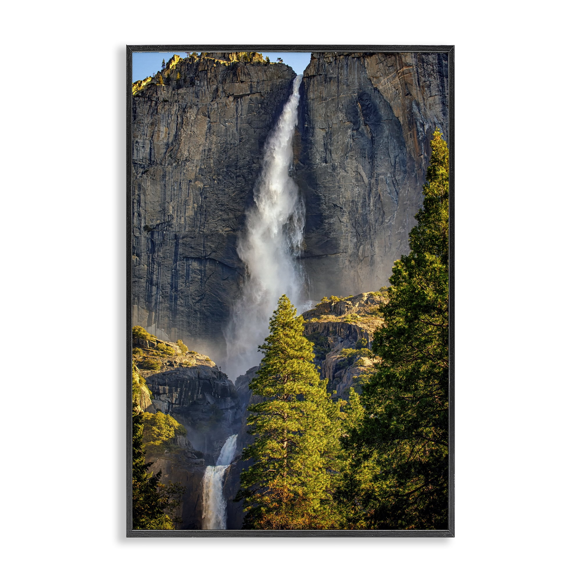 Stupell Industries Waterfall Between Cliffs Landscape & Nature Photography Black Framed Art Print Wall Art, 20 x 30