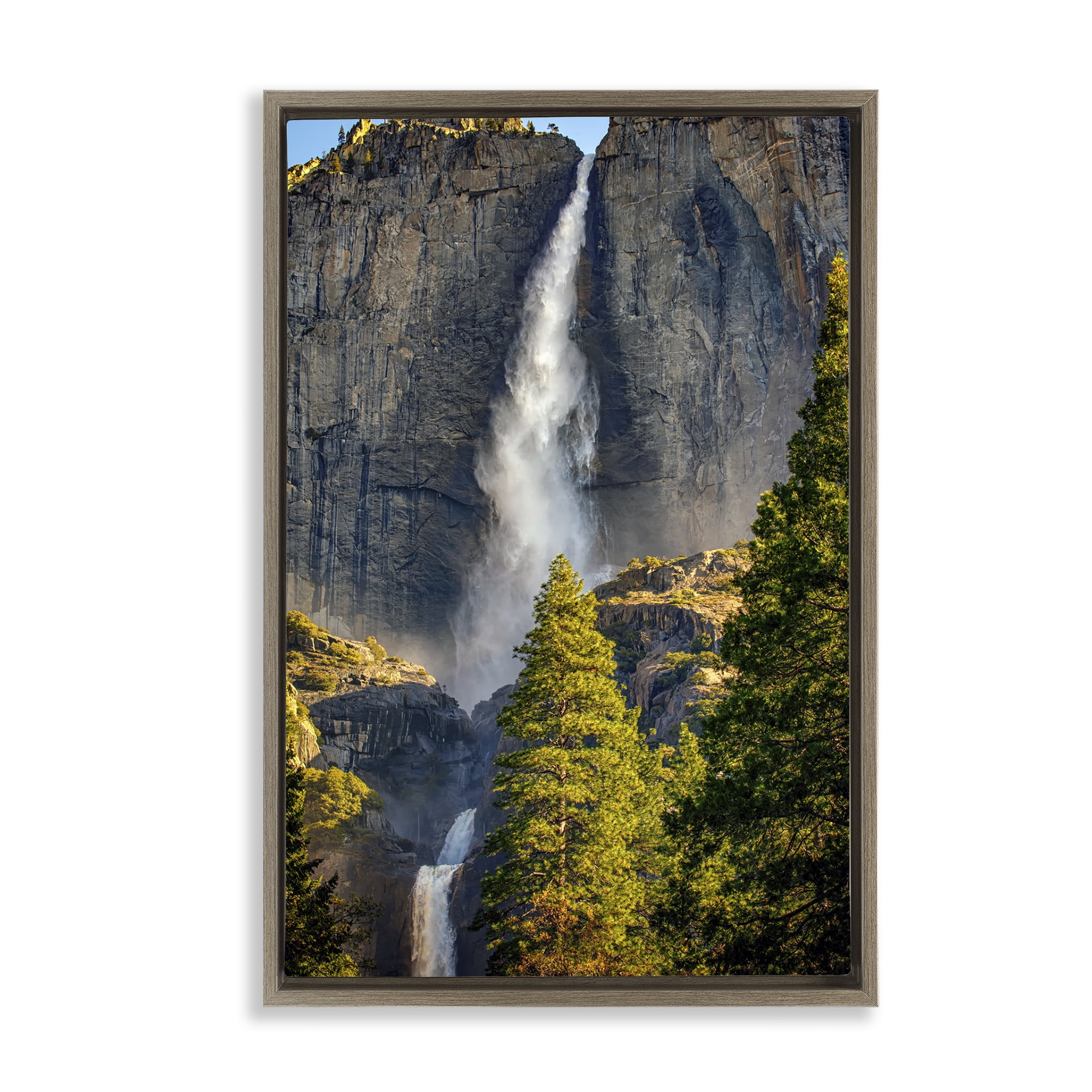 Stupell Industries Waterfall Between Cliffs Landscape & Nature Photography Brown Floater Framed Canvas Art Print Wall Art, 21 x 31