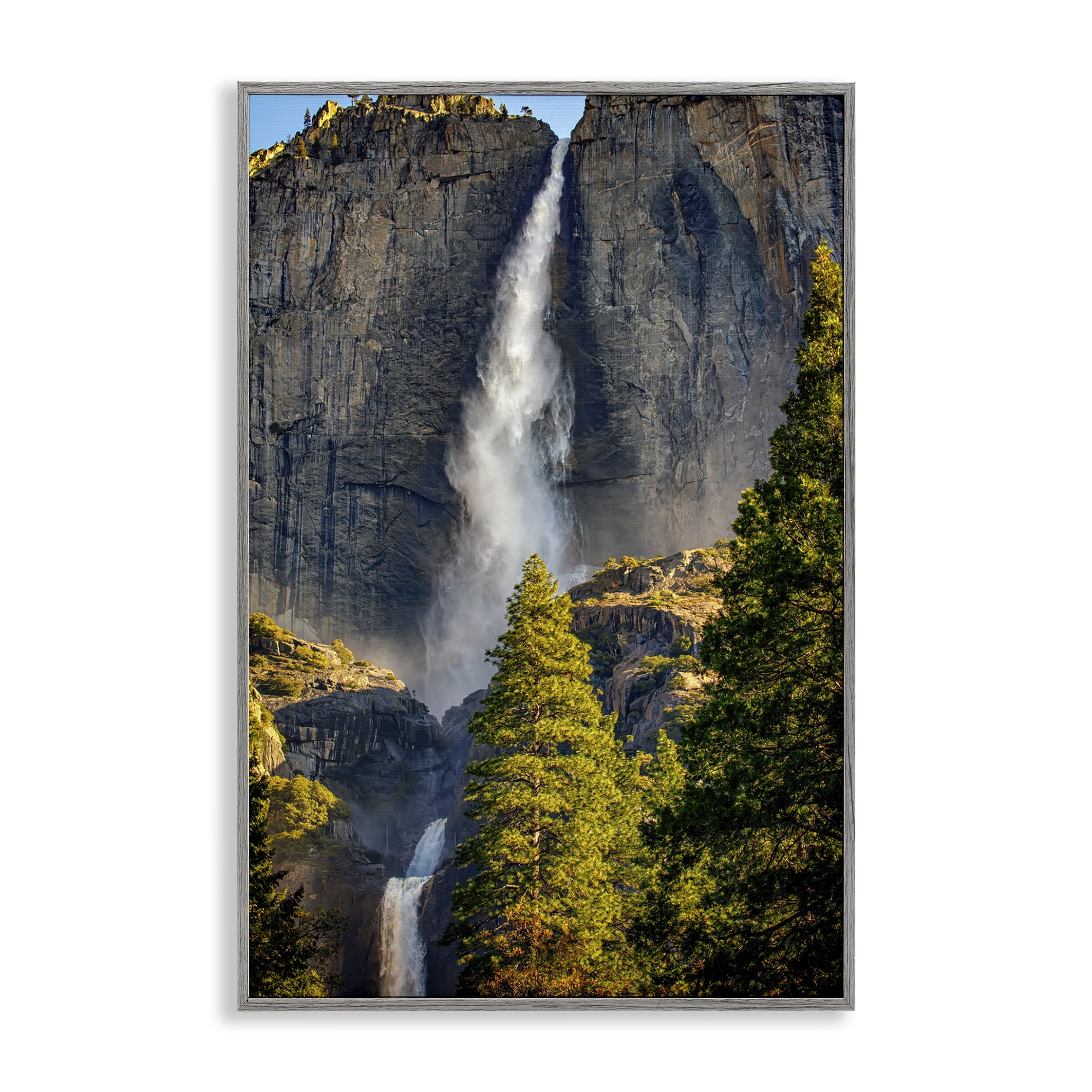 Stupell Industries Waterfall Between Cliffs Landscape & Nature Photography Gray Framed Art Print Wall Art, 16 x 24