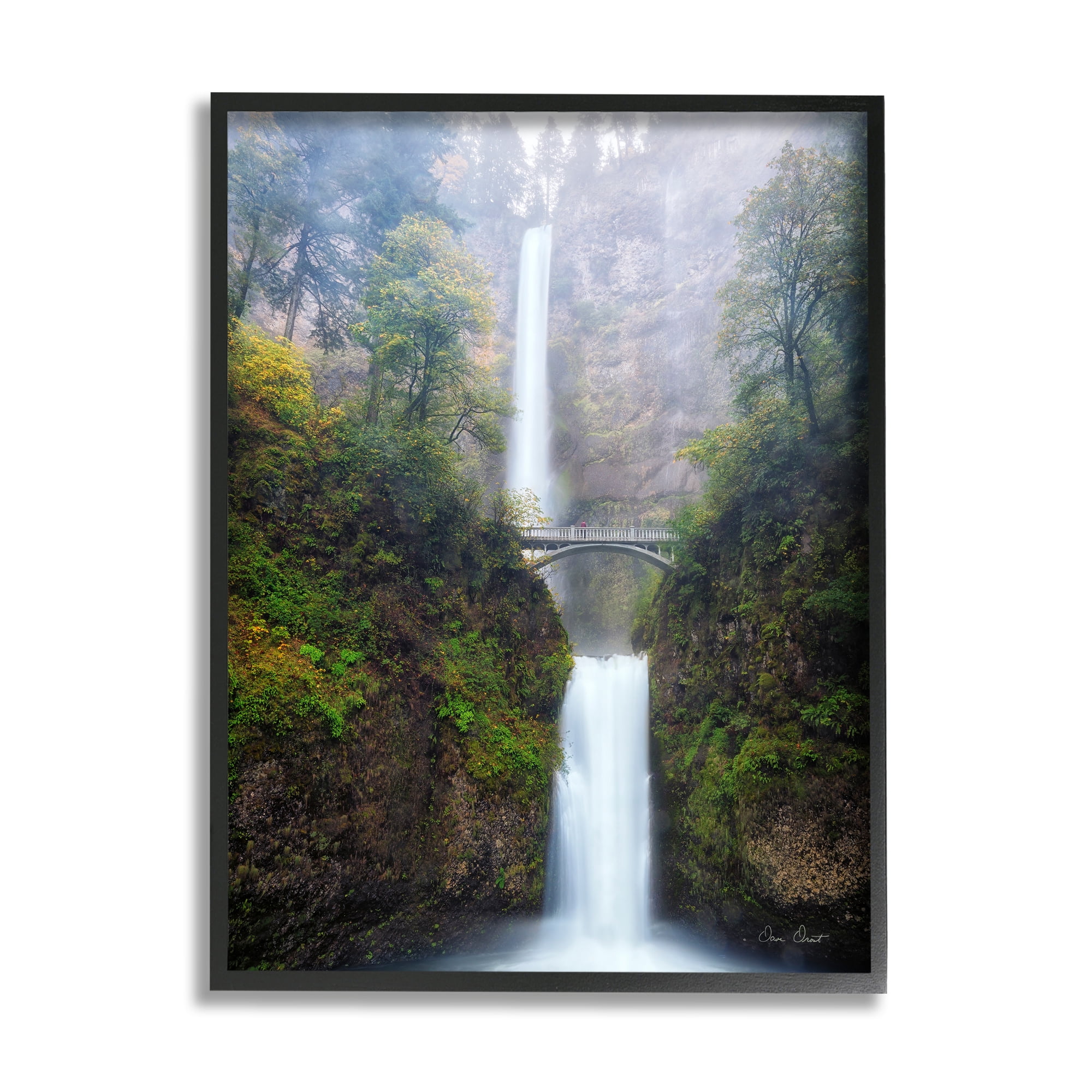 Stupell Industries Waterfall Bridge Photography Nature Photography Black Framed Art Print Wall Art, 11 x 14