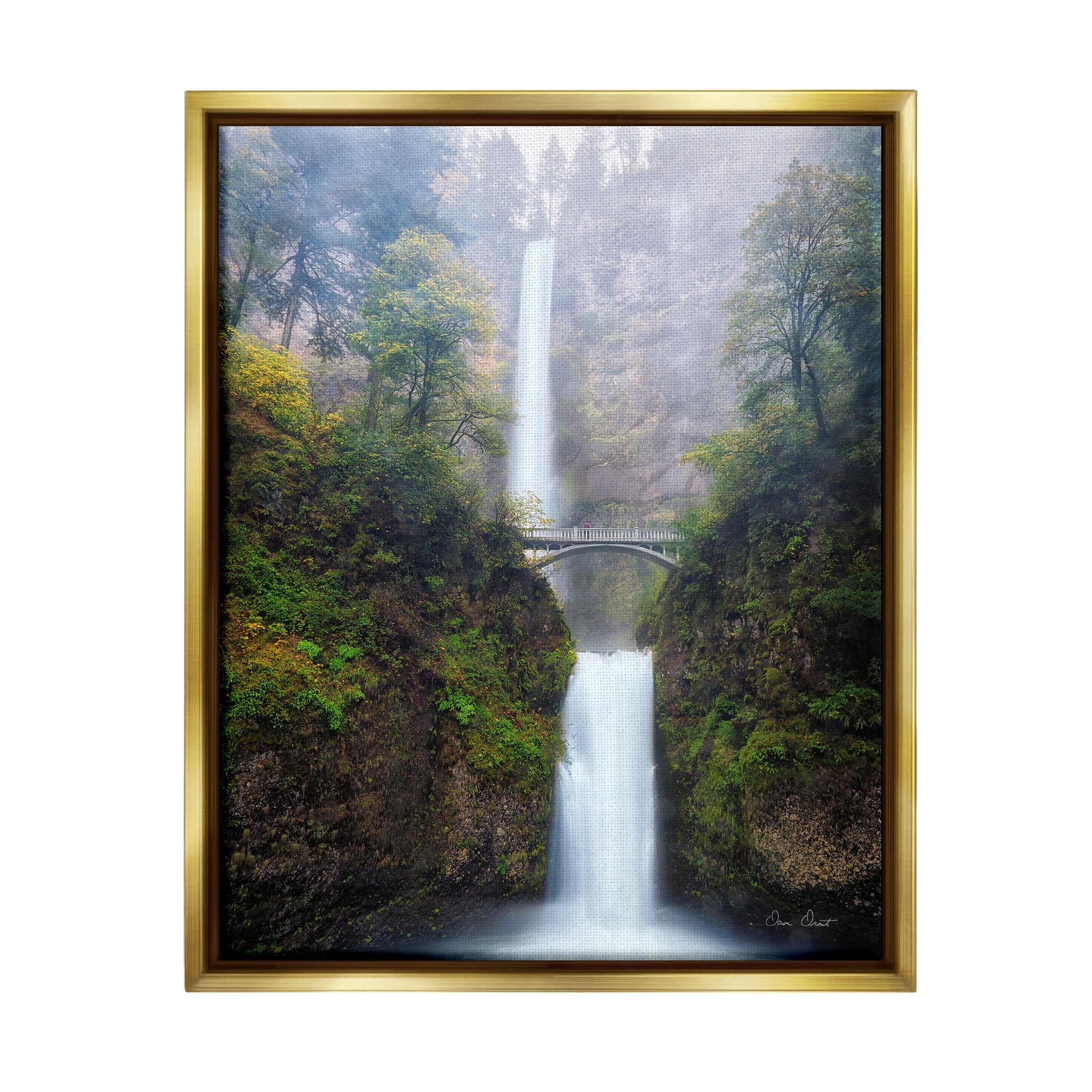 Stupell Industries Waterfall Bridge Photography Nature Photography Gold Floater Framed Art Print Wall Art, 17 x 21