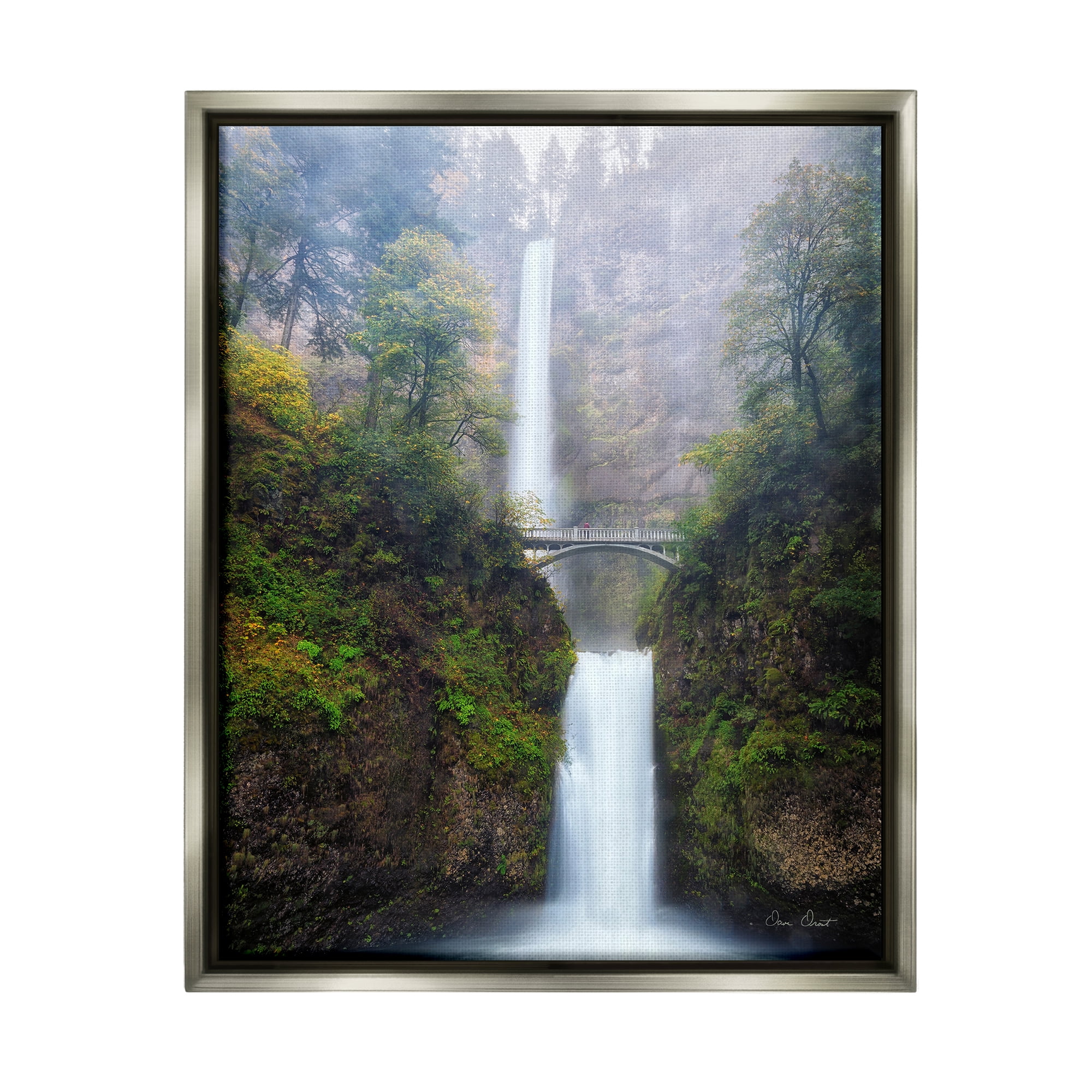 Stupell Industries Waterfall Bridge Photography Nature Photography Gray Floater Framed Art Print Wall Art, 17 x 21
