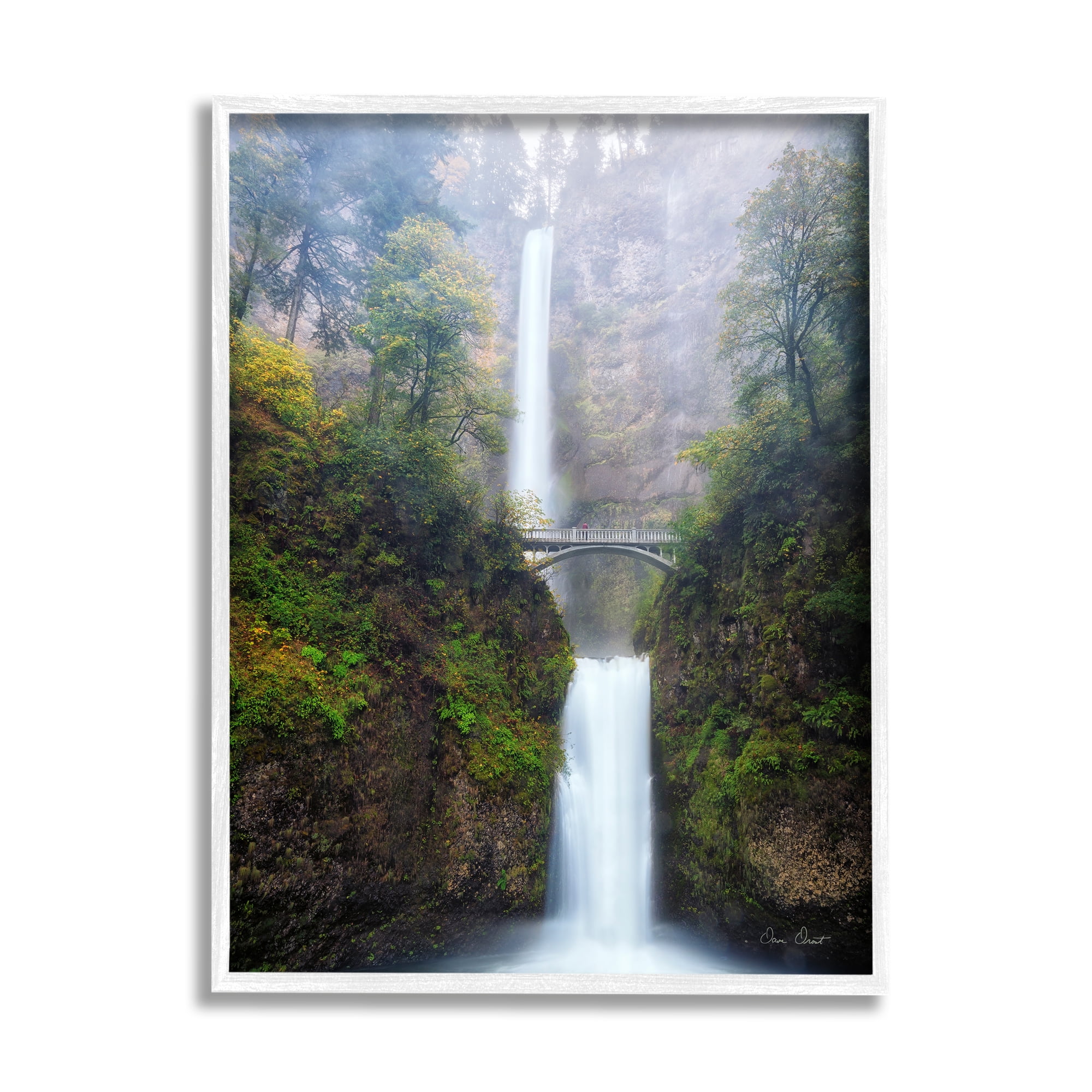 Stupell Industries Waterfall Bridge Photography Nature Photography White Framed Art Print Wall Art, 16 x 20