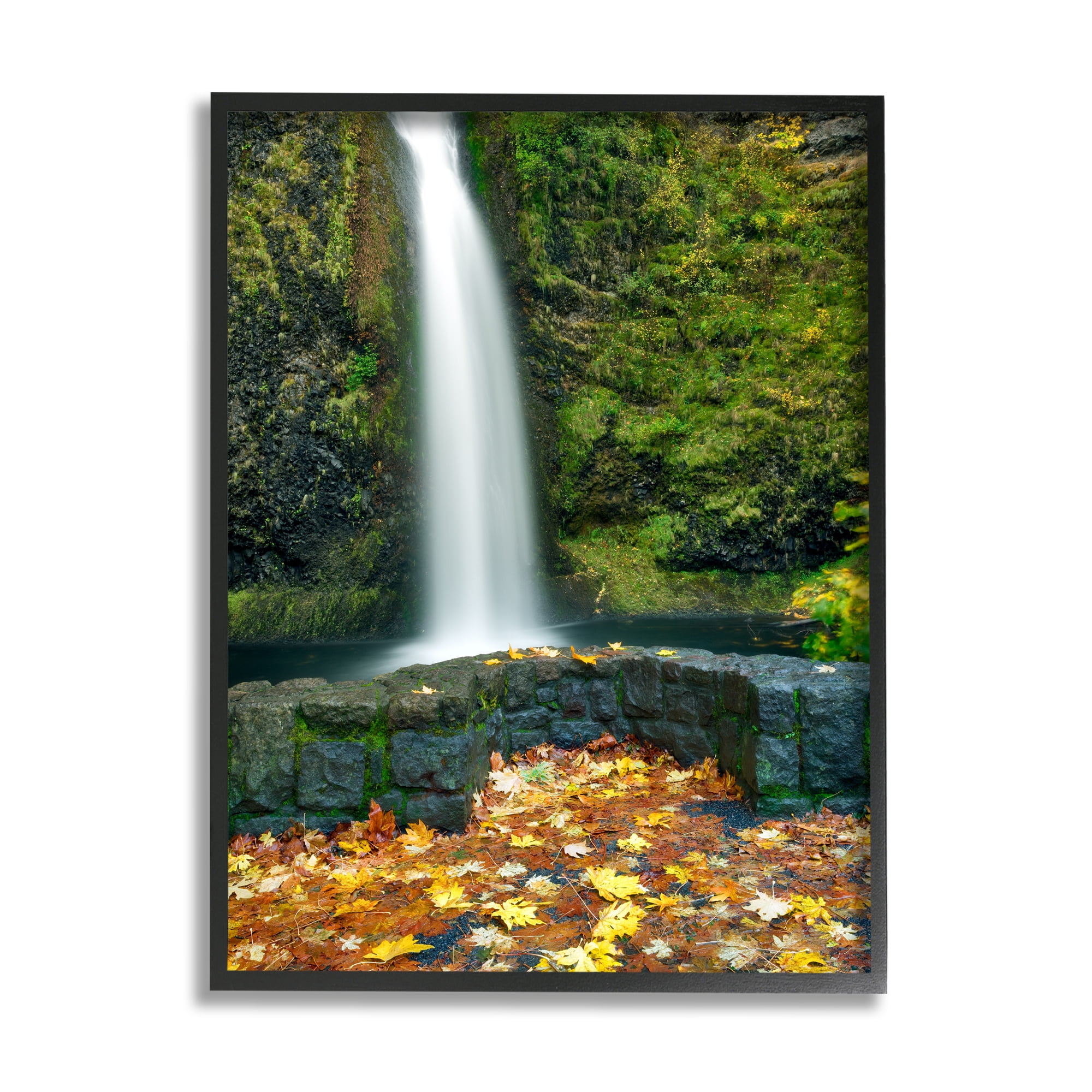 Stupell Industries Waterfall Foliage Photography Nature Photography Black Framed Art Print Wall Art, 11 x 14