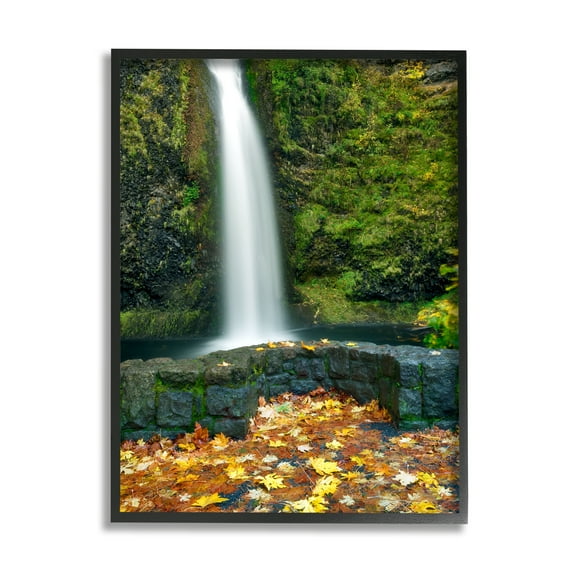 Stupell Industries Waterfall Foliage Photography Nature Photography Black Framed Art Print Wall Art, 11 x 14