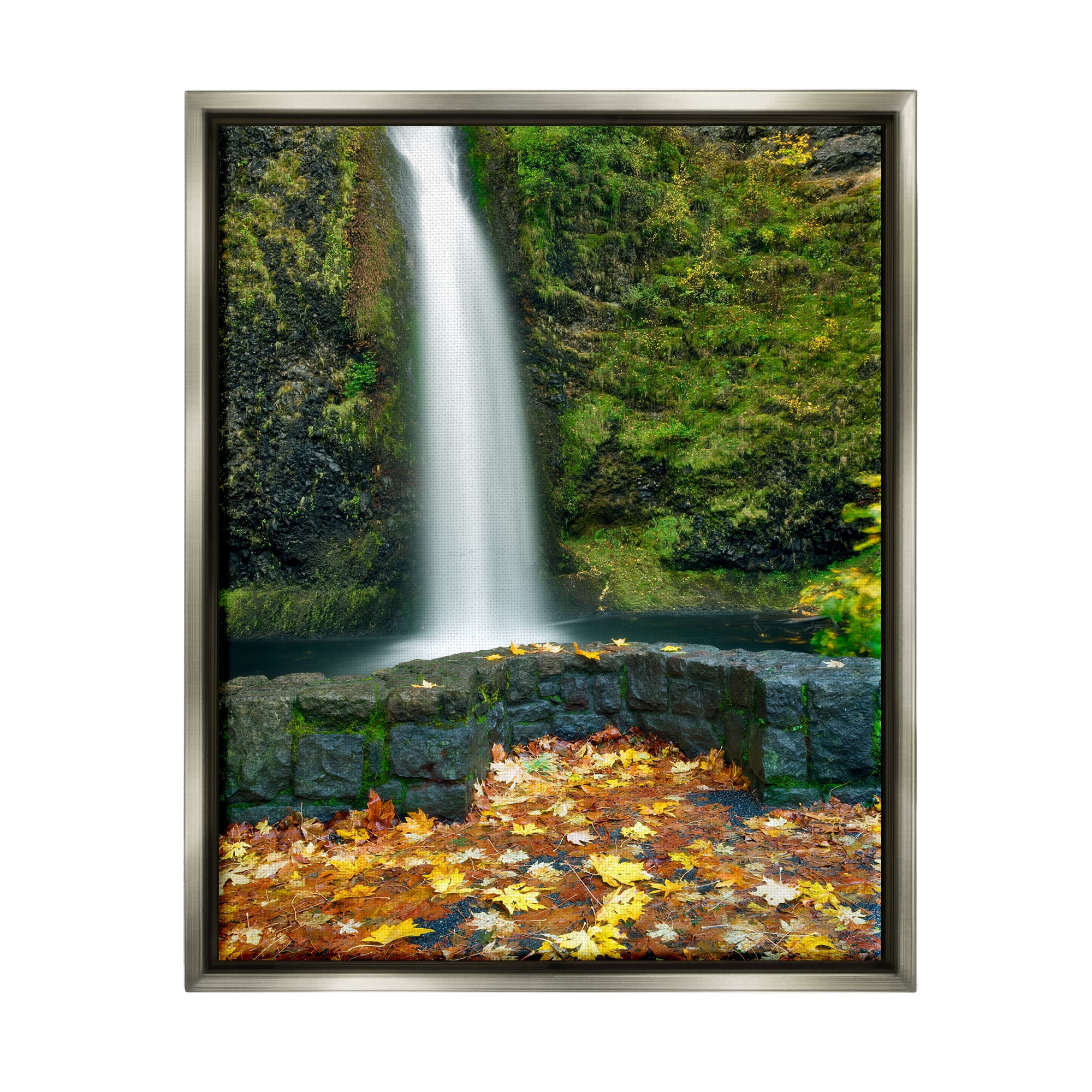 Stupell Industries Waterfall Foliage Photography Nature Photography Gray Floater Framed Art Print Wall Art, 25 x 31