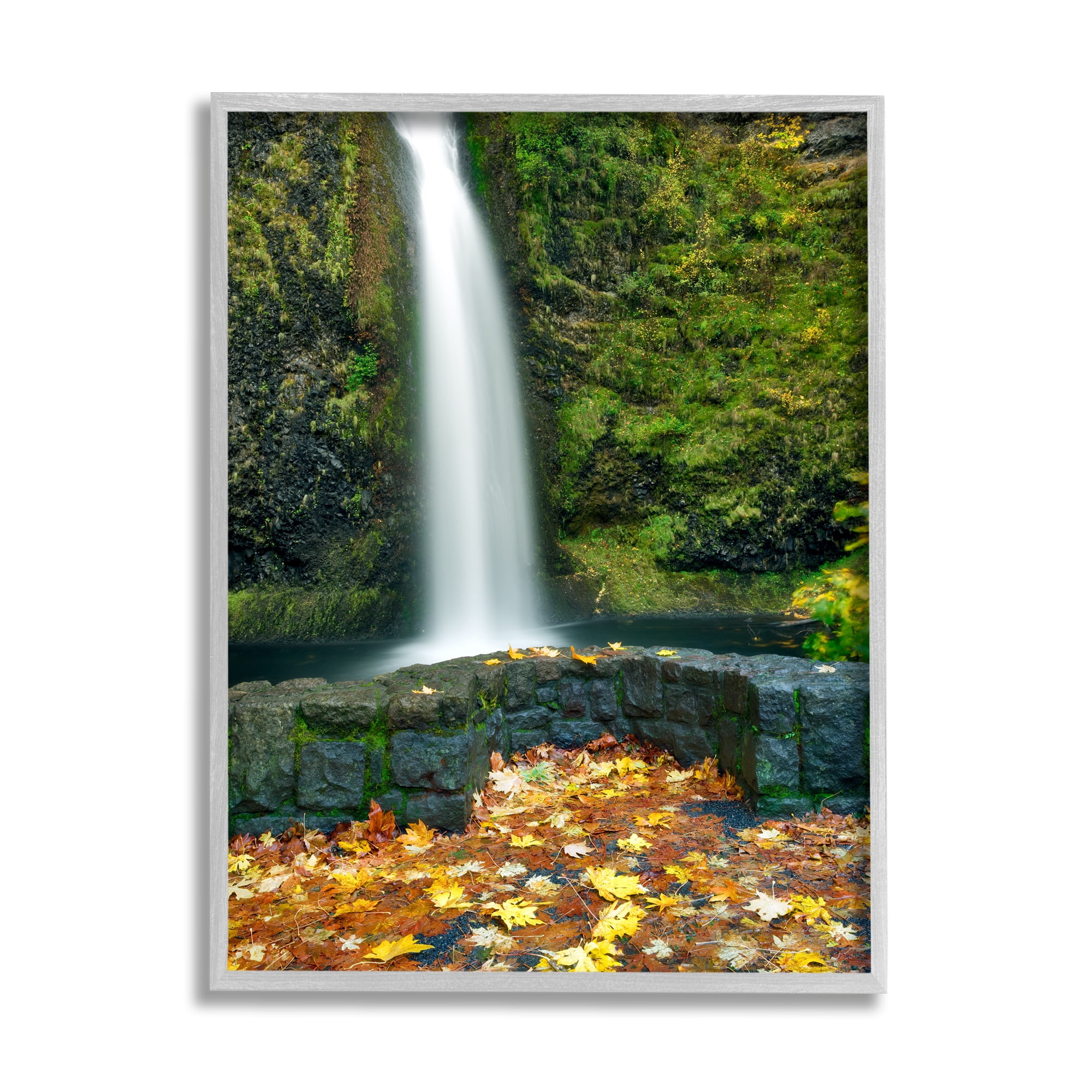 Stupell Industries Waterfall Foliage Photography Nature Photography Gray Framed Art Print Wall Art, 11 x 14