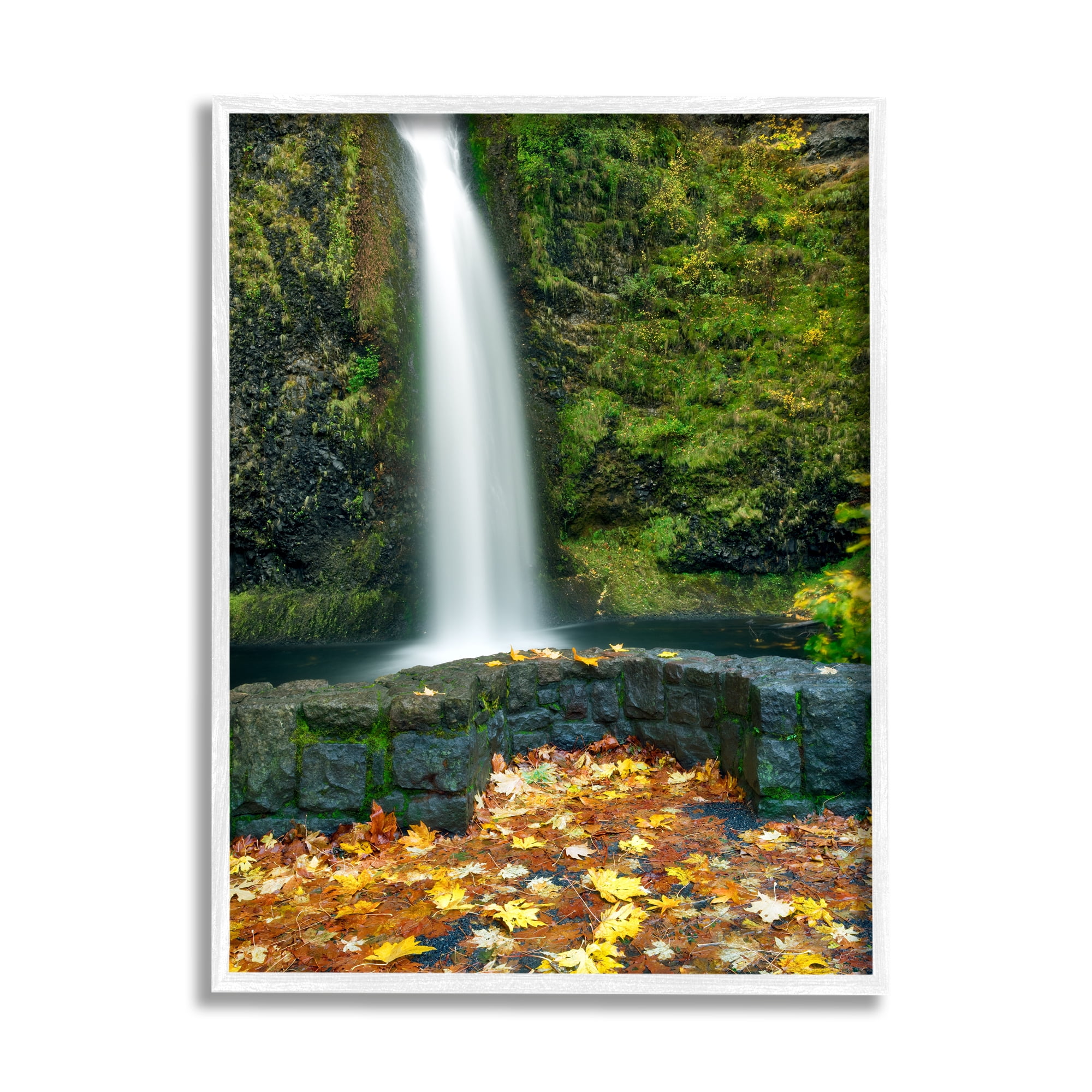 Stupell Industries Waterfall Foliage Photography Nature Photography White Framed Art Print Wall Art, 16 x 20