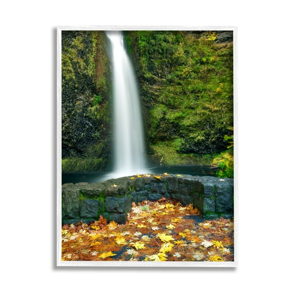 Stupell Industries Waterfall Foliage Photography Nature Photography White Framed Art Print Wall Art, 24 x 30