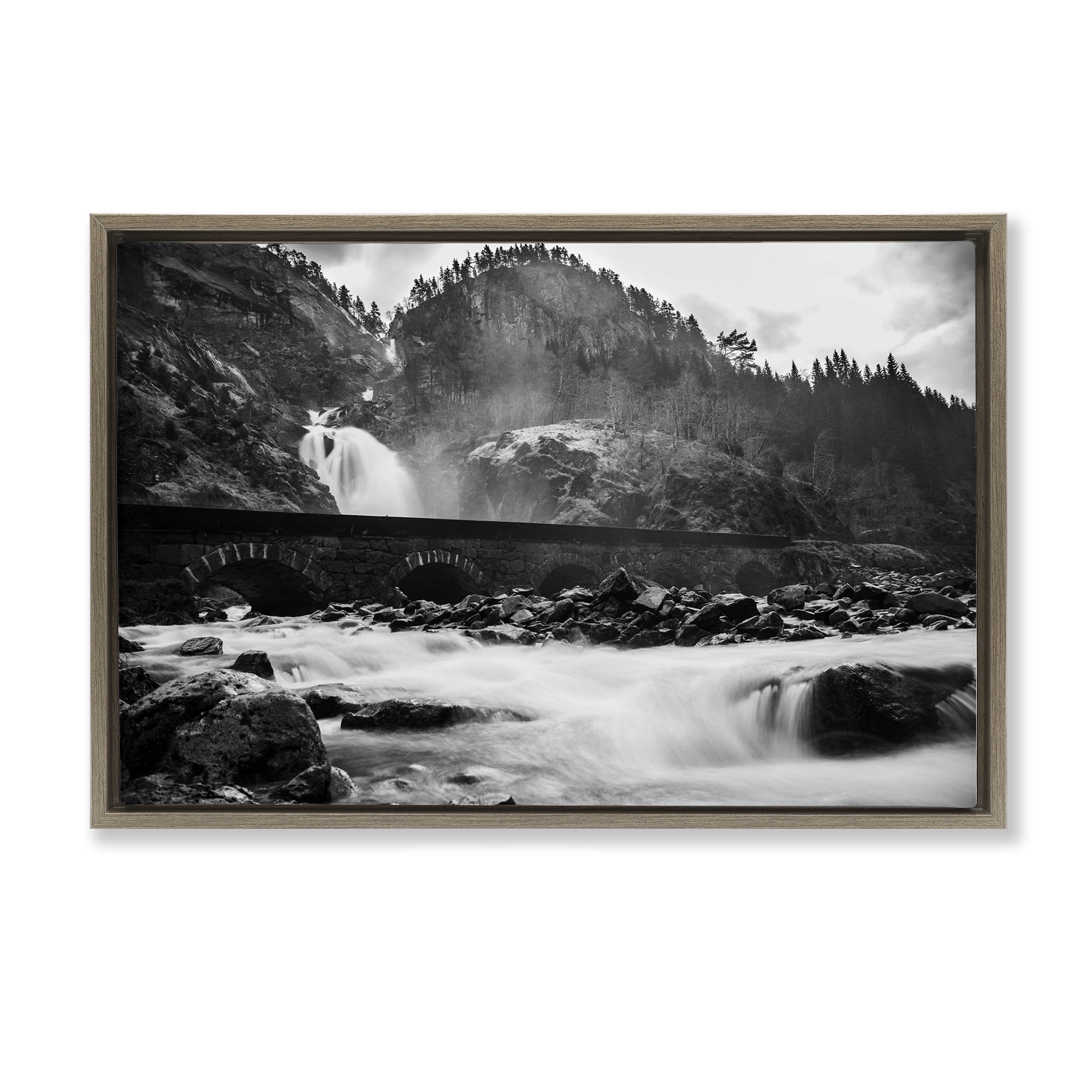 Stupell Industries Waterfall Ravine Photography Landscape & Nature Photography Brown Floater Framed Canvas Art Print Wall Art, 25 x 17