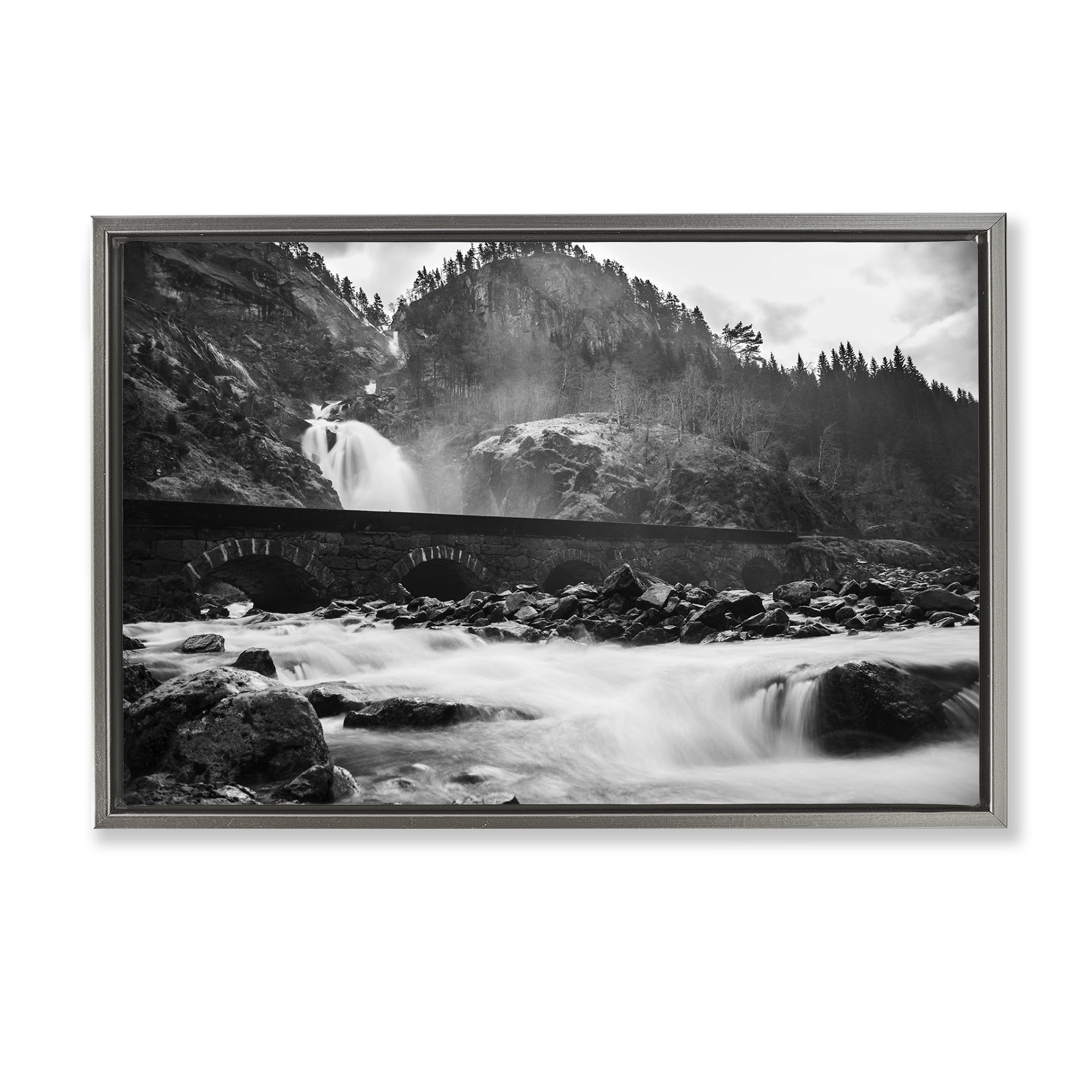 Stupell Industries Waterfall Ravine Photography Landscape & Nature Photography Gray Floater Framed Canvas Art Print Wall Art, 25 x 17