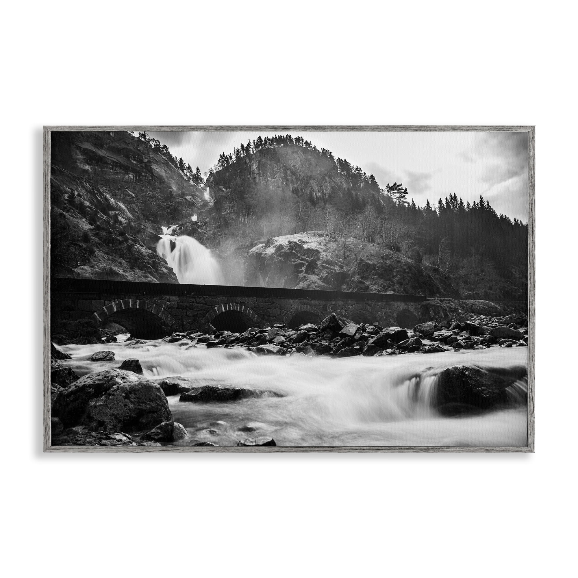 Stupell Industries Waterfall Ravine Photography Landscape & Nature Photography Gray Framed Art Print Wall Art, 30 x 20
