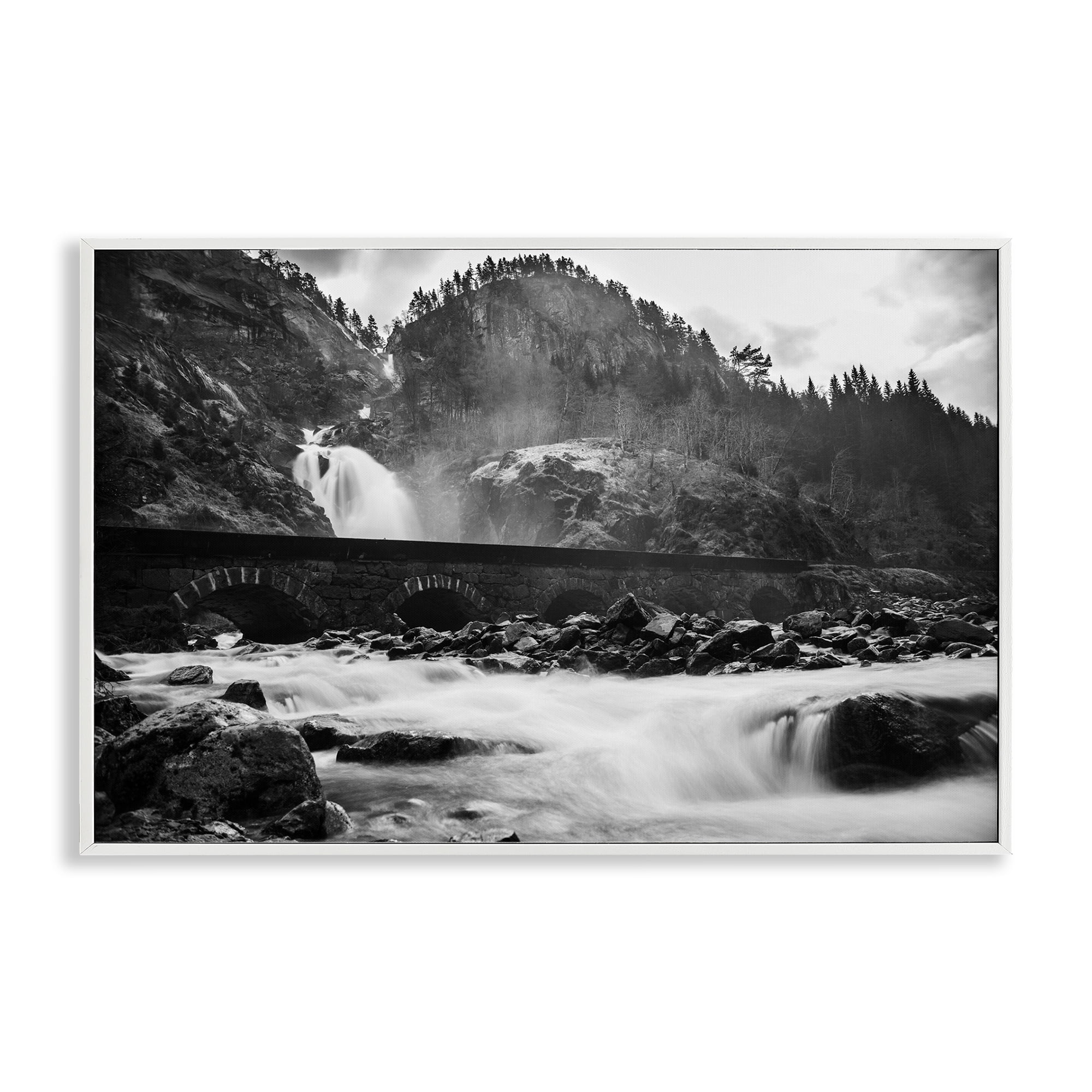 Stupell Industries Waterfall Ravine Photography Landscape & Nature Photography White Framed Art Print Wall Art, 24 x 16