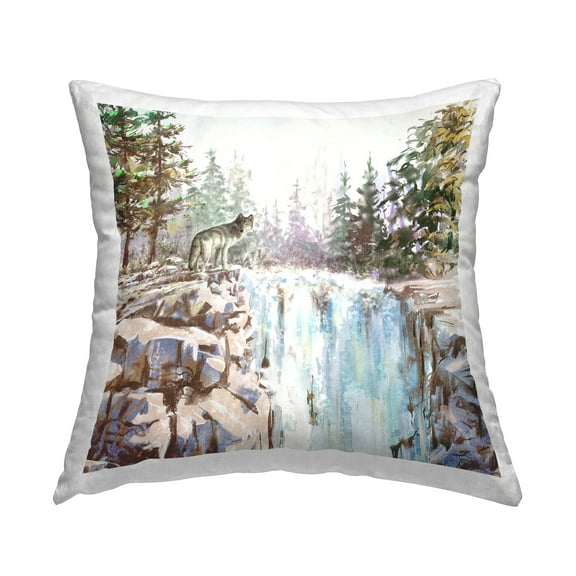 Stupell Industries Waterfall Wilderness Woodland Wolf Printed Throw Pillow Design by Pip Wilson