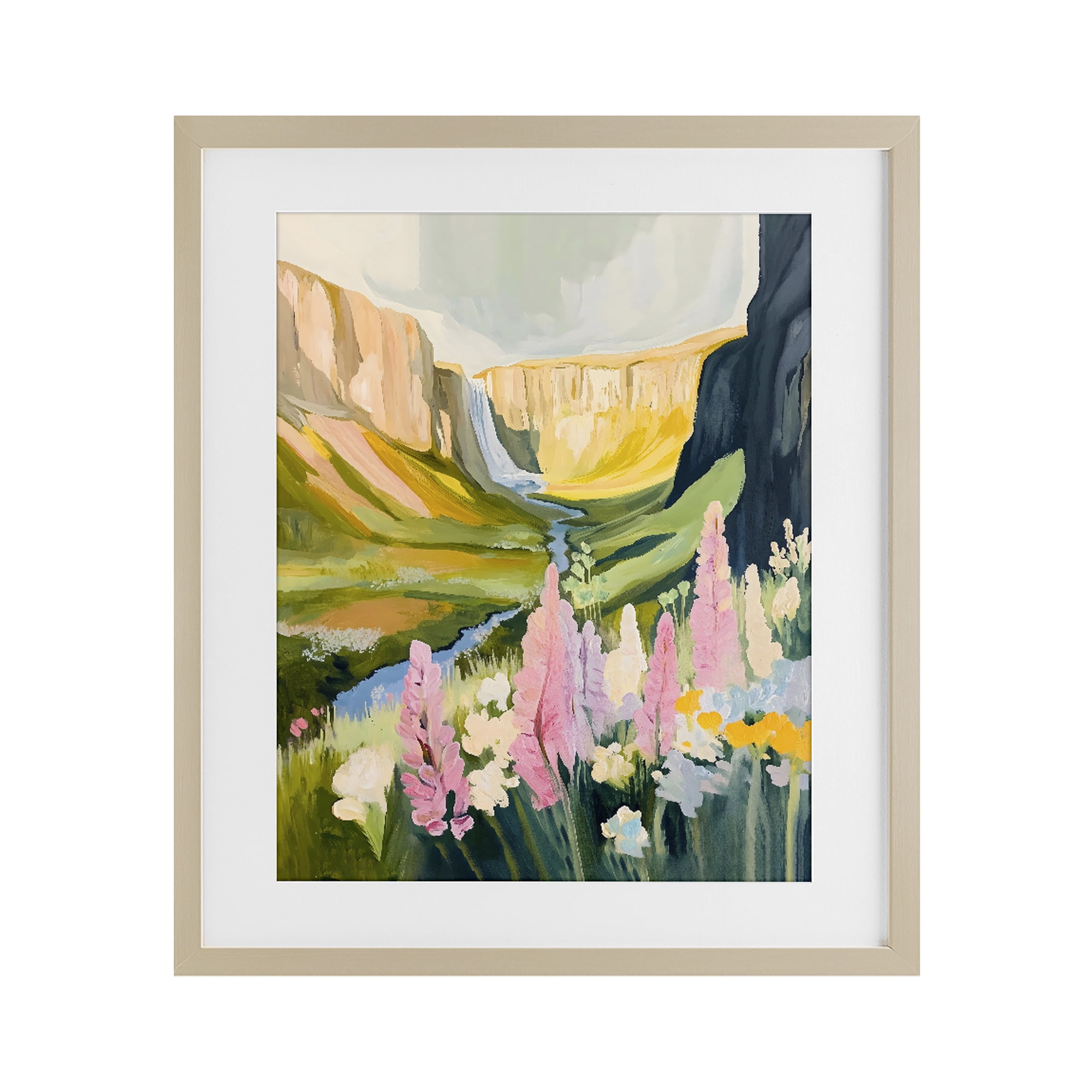 Stupell Industries Waterfall and Valley in Bloom Birch Framed Print Under Glass, design by The Prints Vibe
