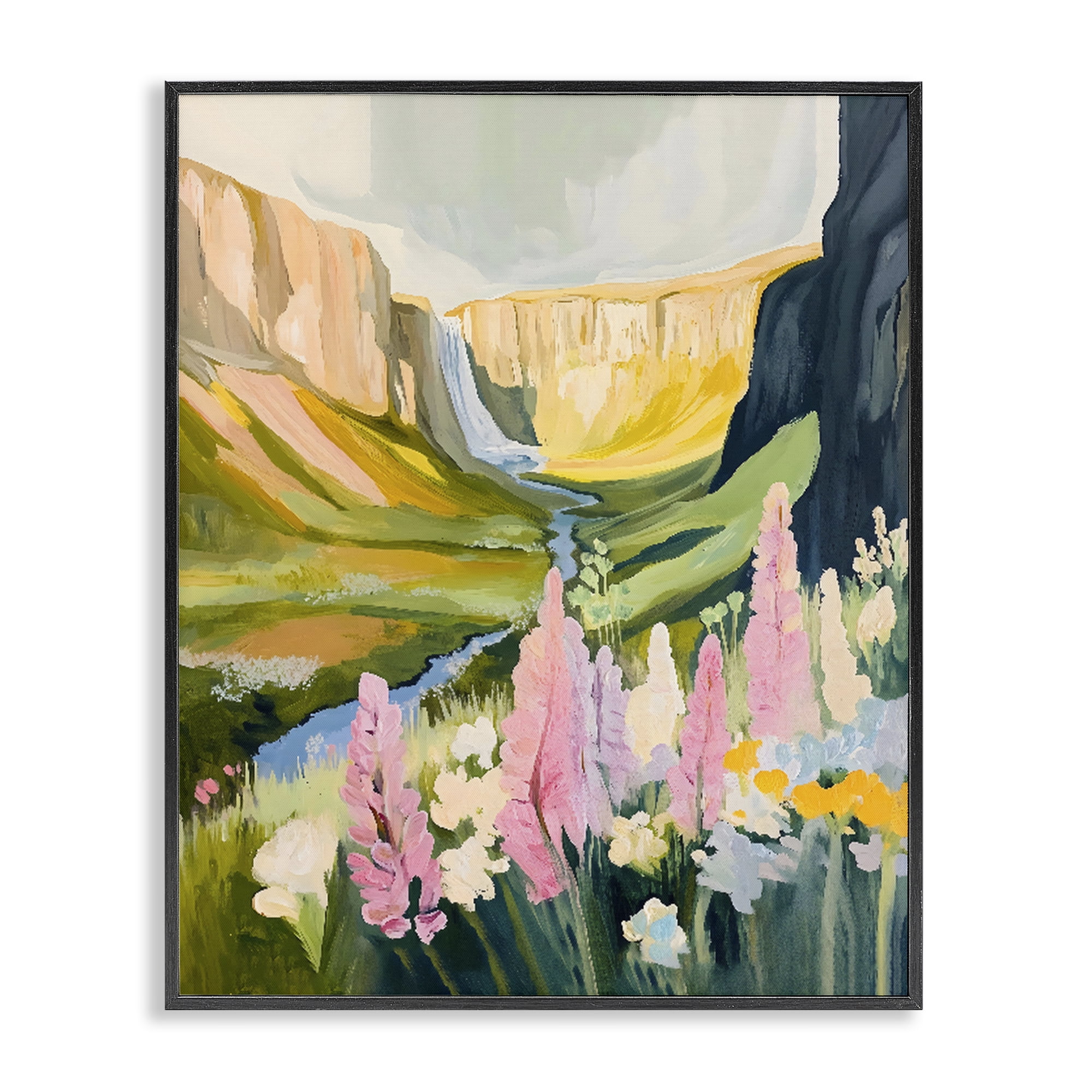 Stupell Industries Waterfall and Valley in Bloom Black Framed Giclee Art, design by The Prints Vibe