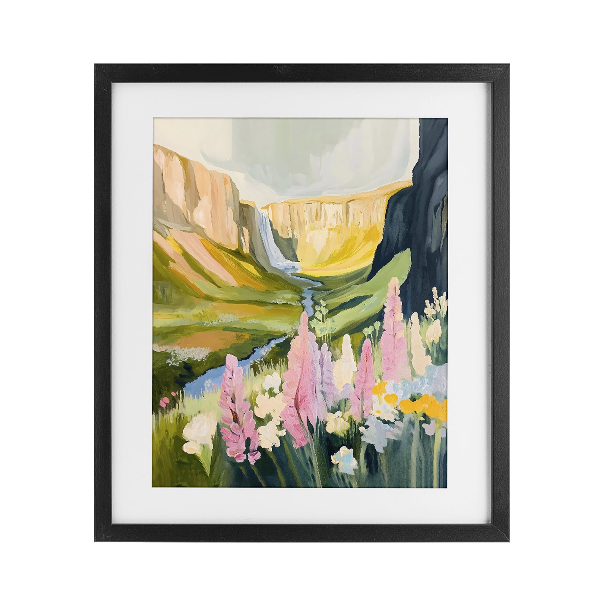 Stupell Industries Waterfall and Valley in Bloom Black Framed Print Under Glass, design by The Prints Vibe