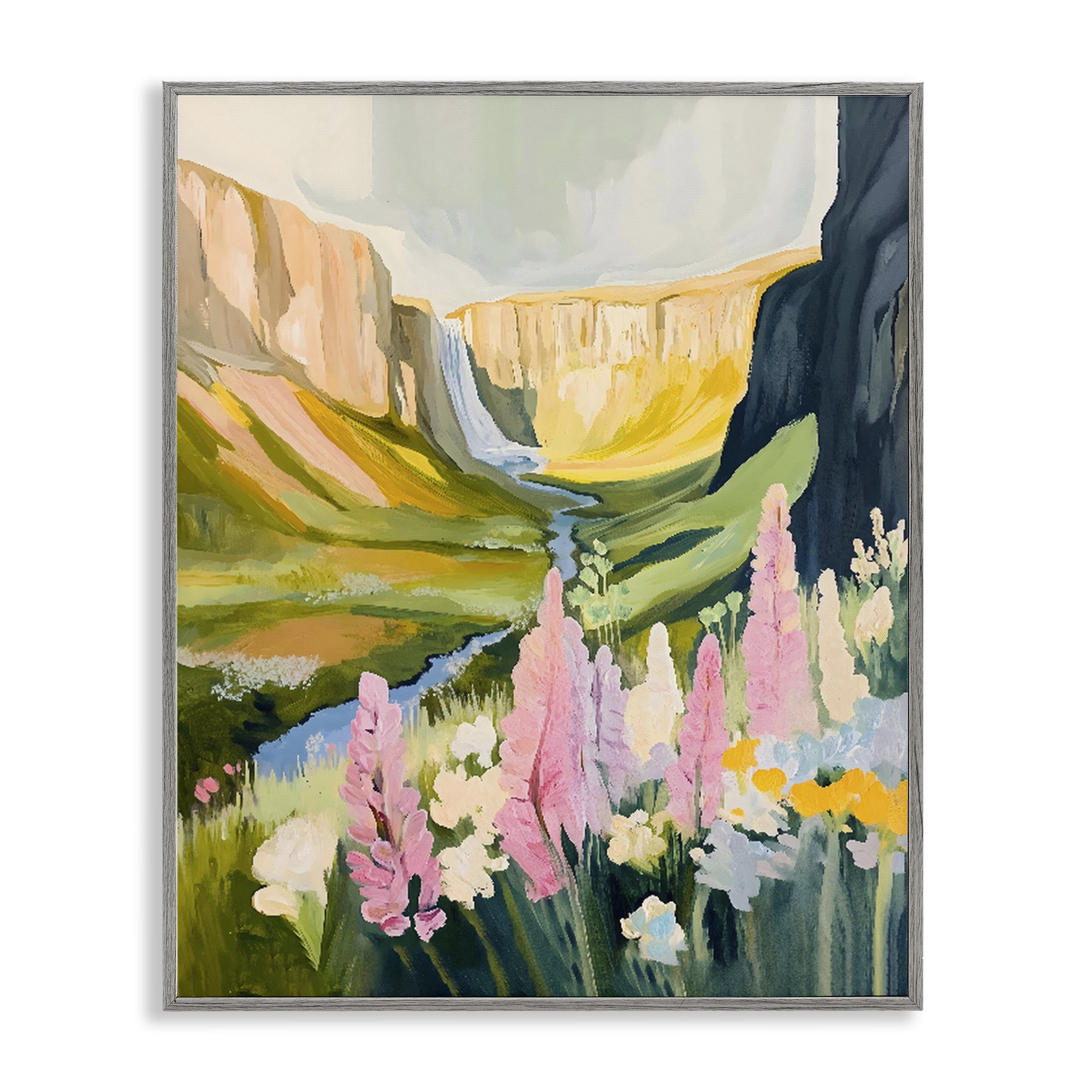 Stupell Industries Waterfall and Valley in Bloom Gray Framed Giclee Art, design by The Prints Vibe