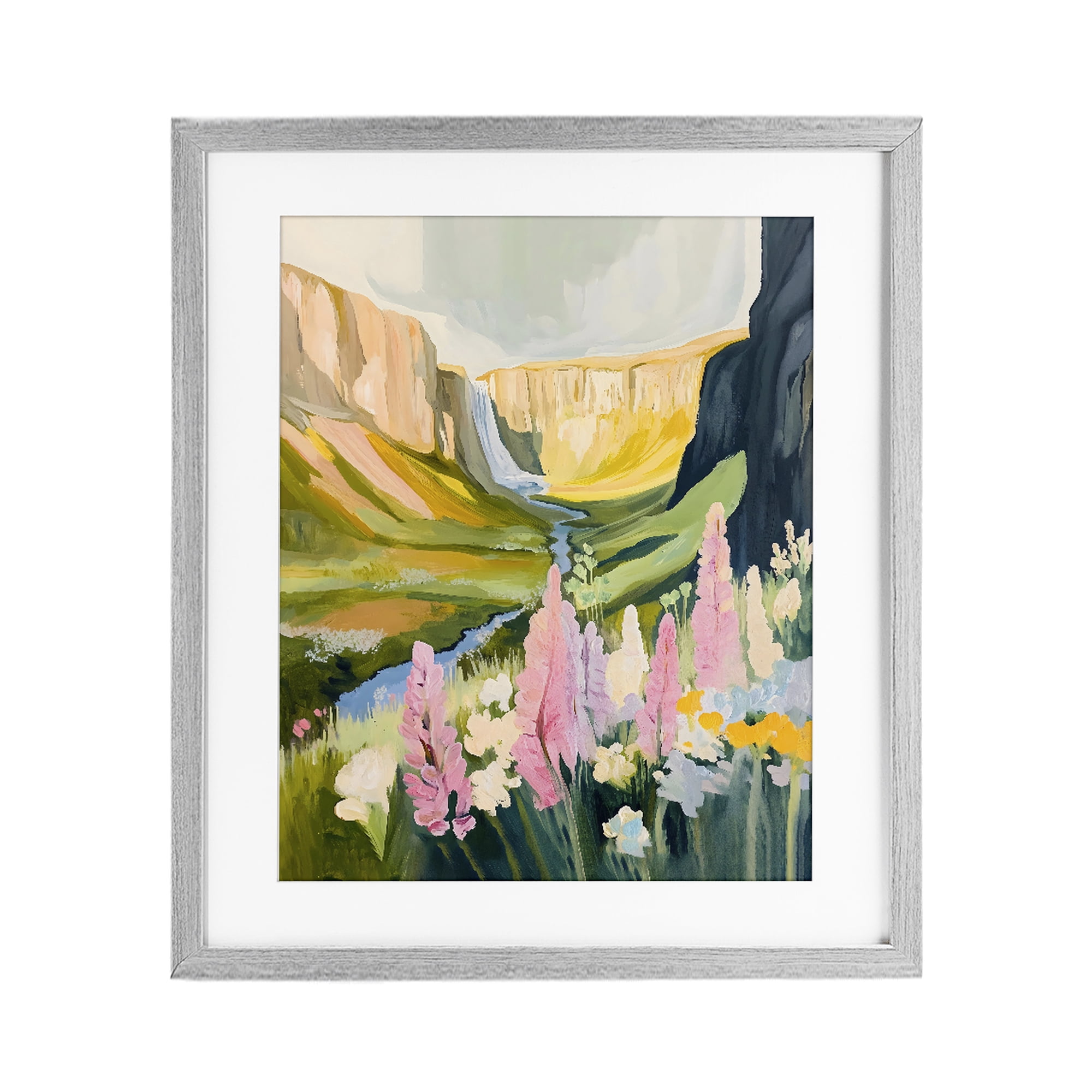 Stupell Industries Waterfall and Valley in Bloom Gray Framed Print Under Glass, design by The Prints Vibe