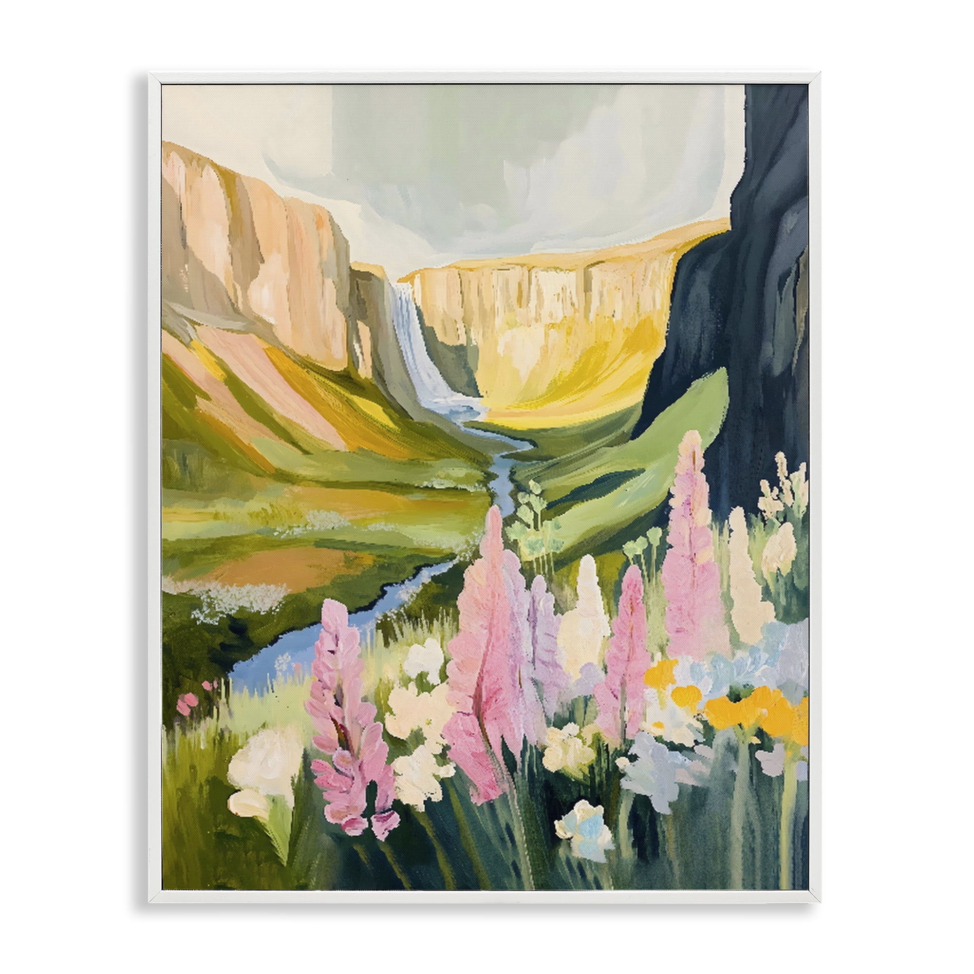 Stupell Industries Waterfall and Valley in Bloom White Framed Giclee Art, design by The Prints Vibe