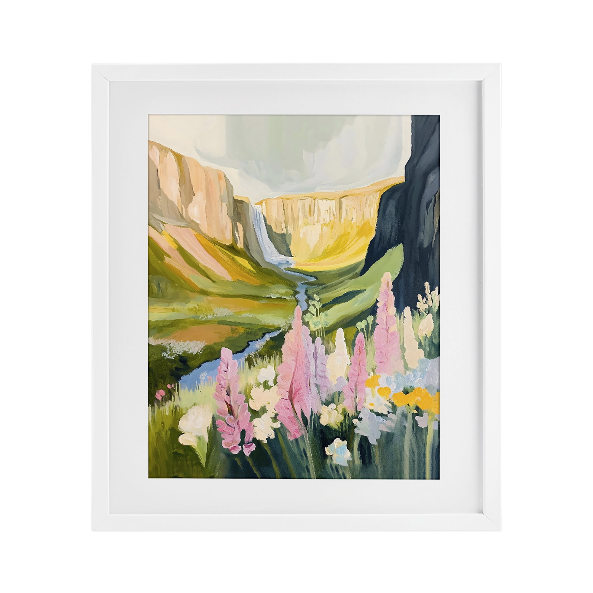 Stupell Industries Waterfall and Valley in Bloom White Framed Print Under Glass, design by The Prints Vibe