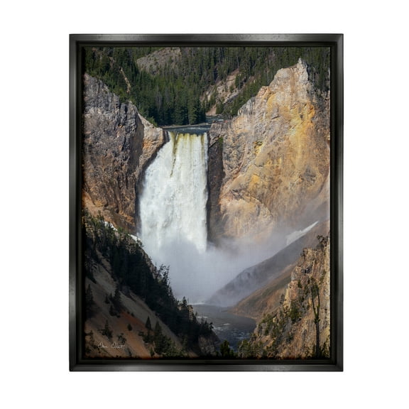 Stupell Industries Waterfall in Rocky Cliffs Nature Photography Black Floater Framed Art Print Wall Art, 17 x 21
