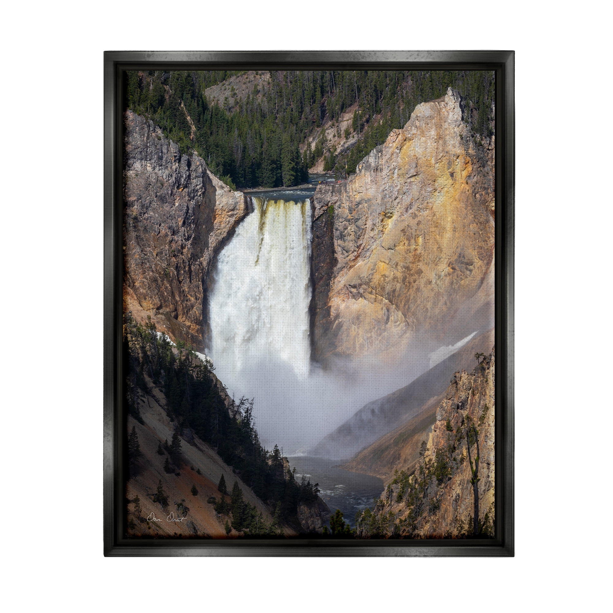 Stupell Industries Waterfall in Rocky Cliffs Nature Photography Black Floater Framed Art Print Wall Art, 25 x 31