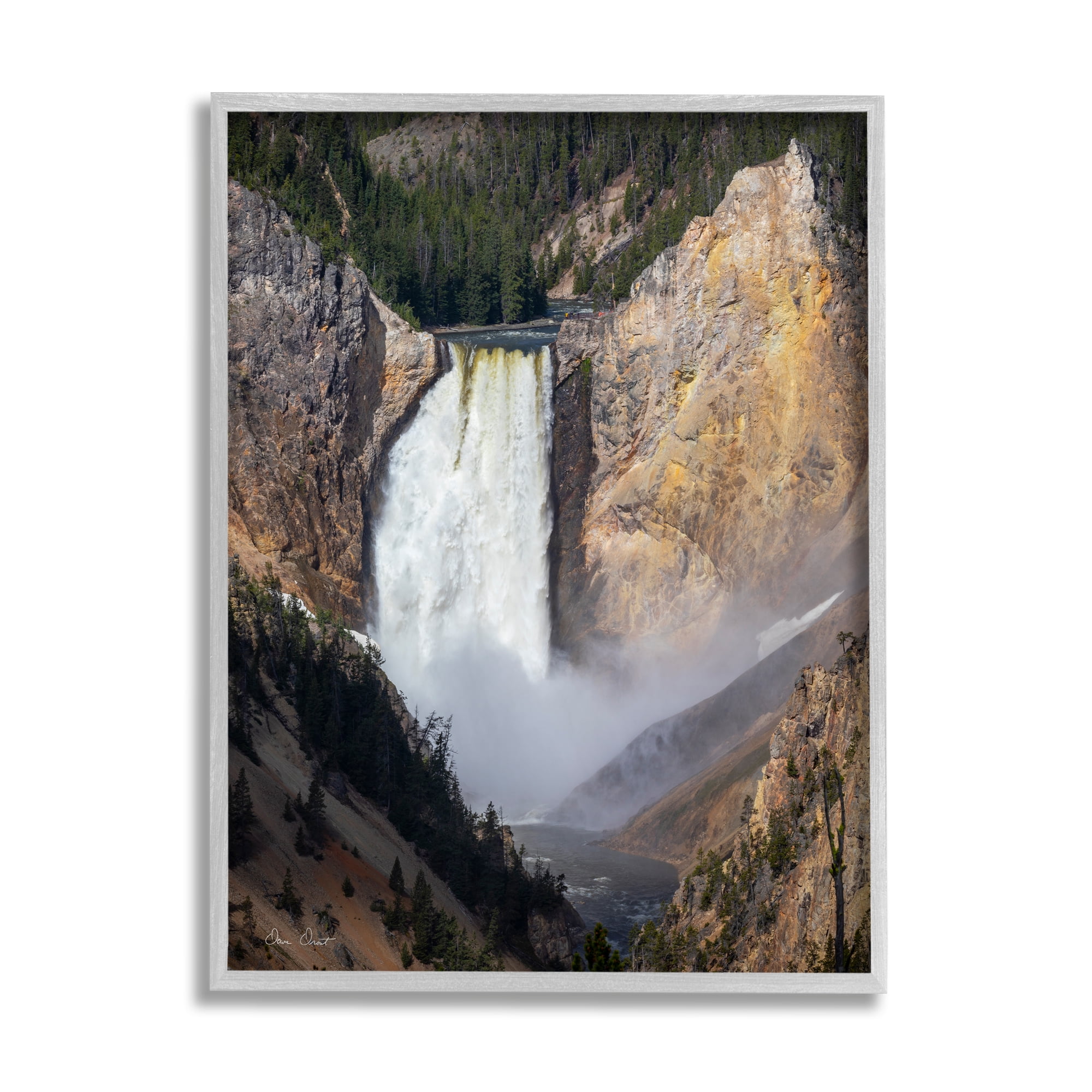 Stupell Industries Waterfall in Rocky Cliffs Nature Photography Gray Framed Art Print Wall Art, 11 x 14