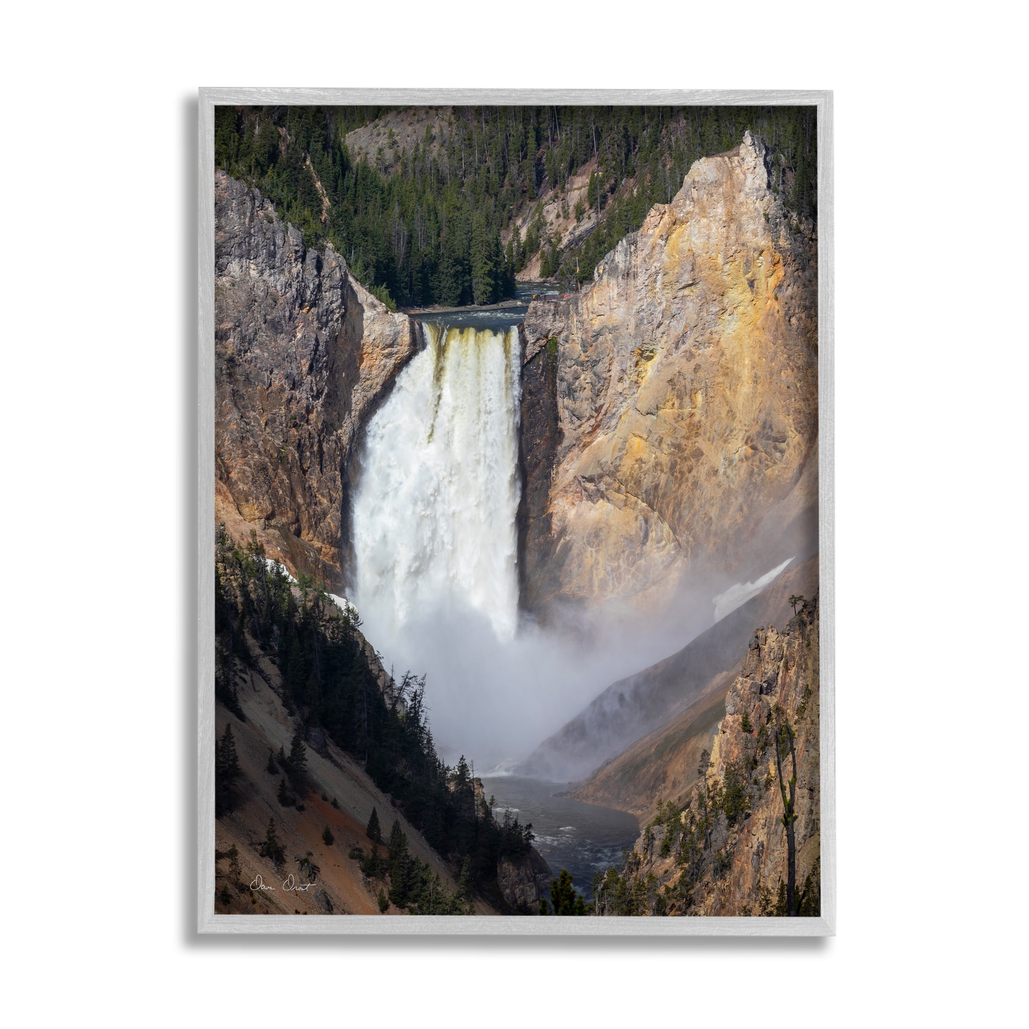 Stupell Industries Waterfall in Rocky Cliffs Nature Photography Gray Framed Art Print Wall Art, 16 x 20