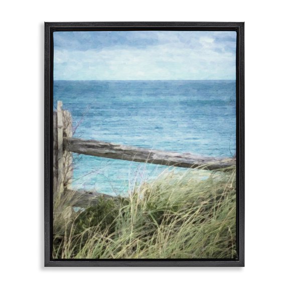 Stupell Industries Coastal Waterfront Beach Fence Black Floating Frame Canvas Art, 25 x 31, by Graffitee Studios
