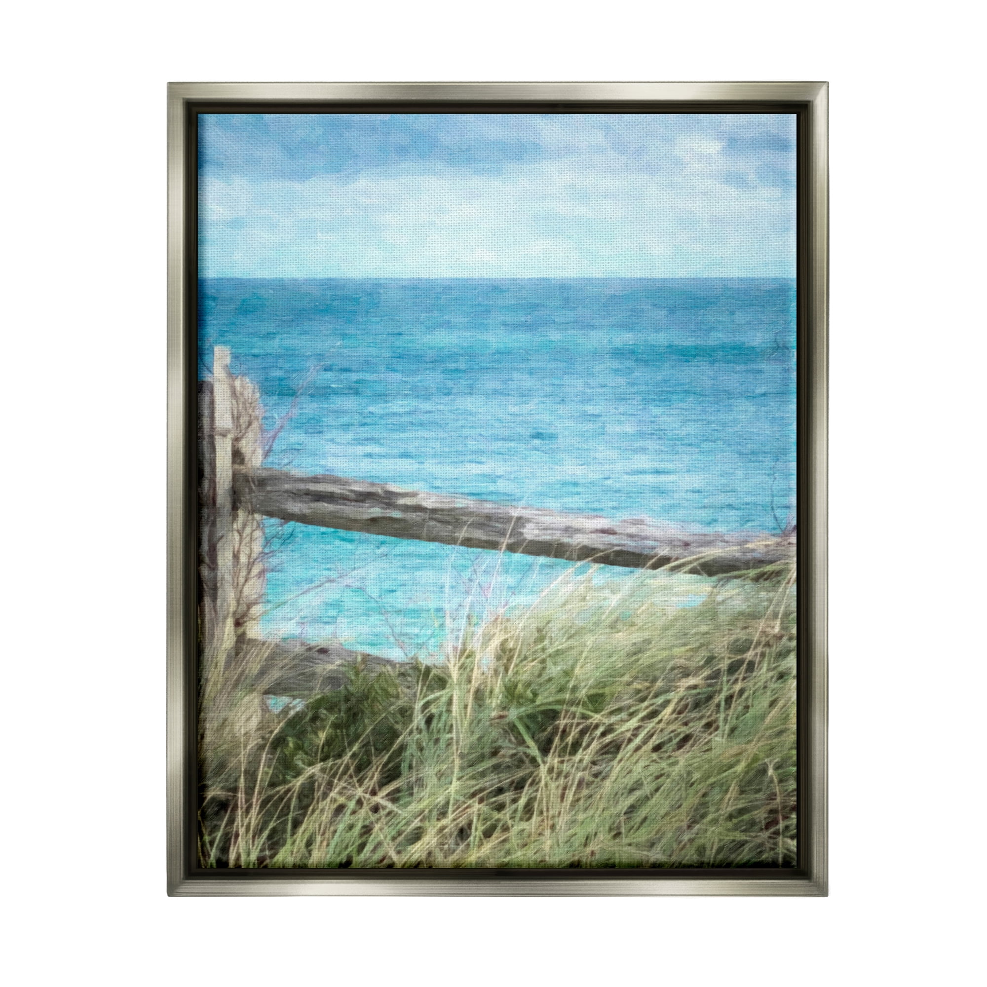 Stupell Industries Waterfront Beach Fence Nature Photography Gray Floater Framed Art Print Wall Art, 17 x 21