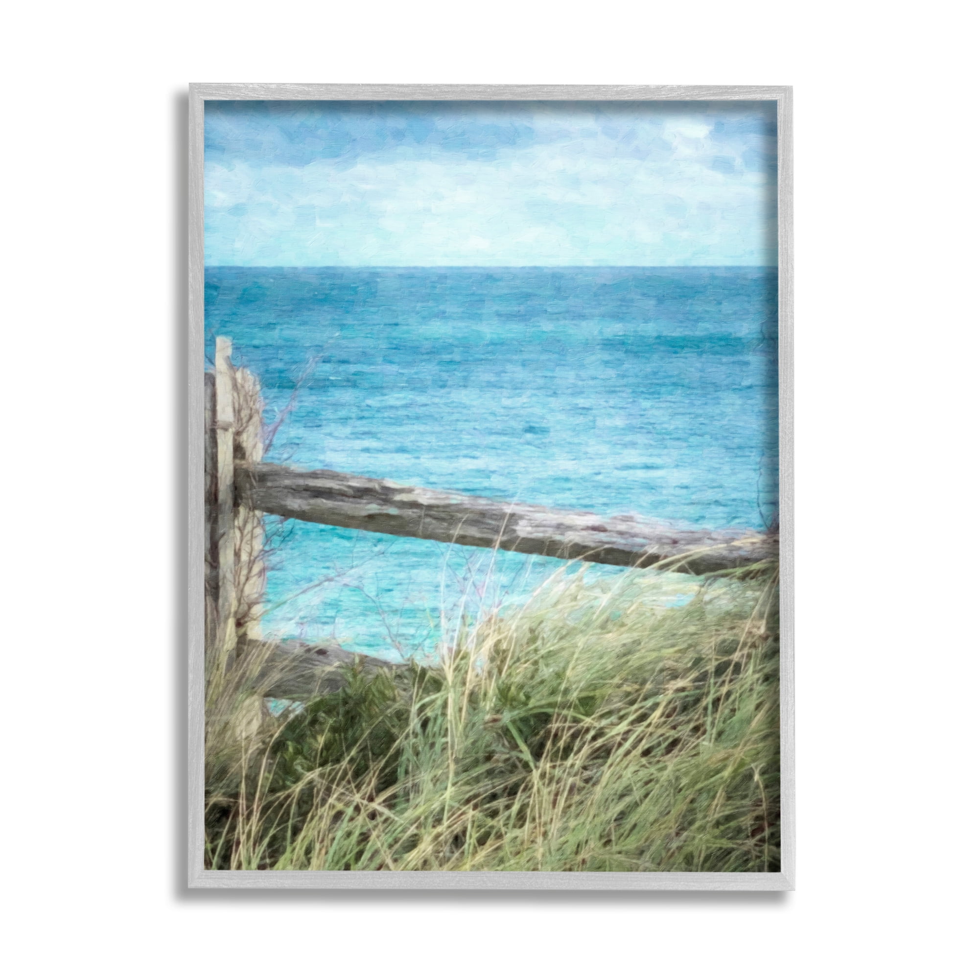 Stupell Industries Waterfront Beach Fence Nature Photography Gray Framed Art Print Wall Art, 11 x 14