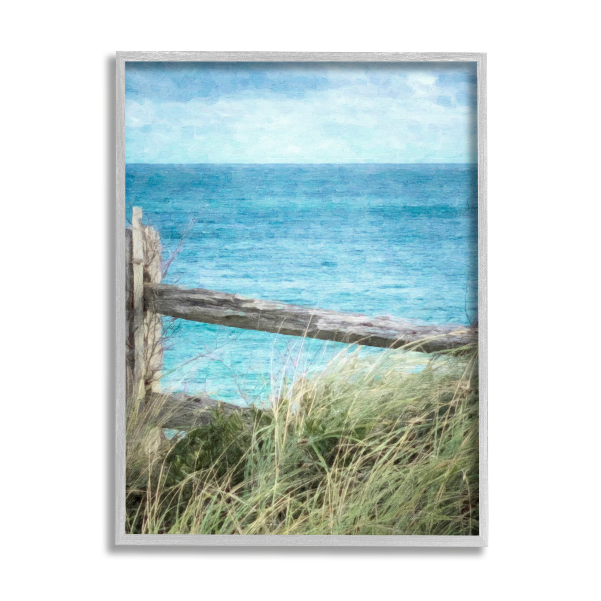 Stupell Industries Waterfront Beach Fence Nature Photography Gray Framed Art Print Wall Art, 24 x 30