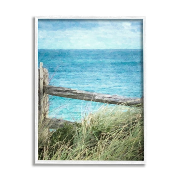 Stupell Industries Waterfront Beach Fence Nature Photography White Framed Art Print Wall Art, 24 x 30
