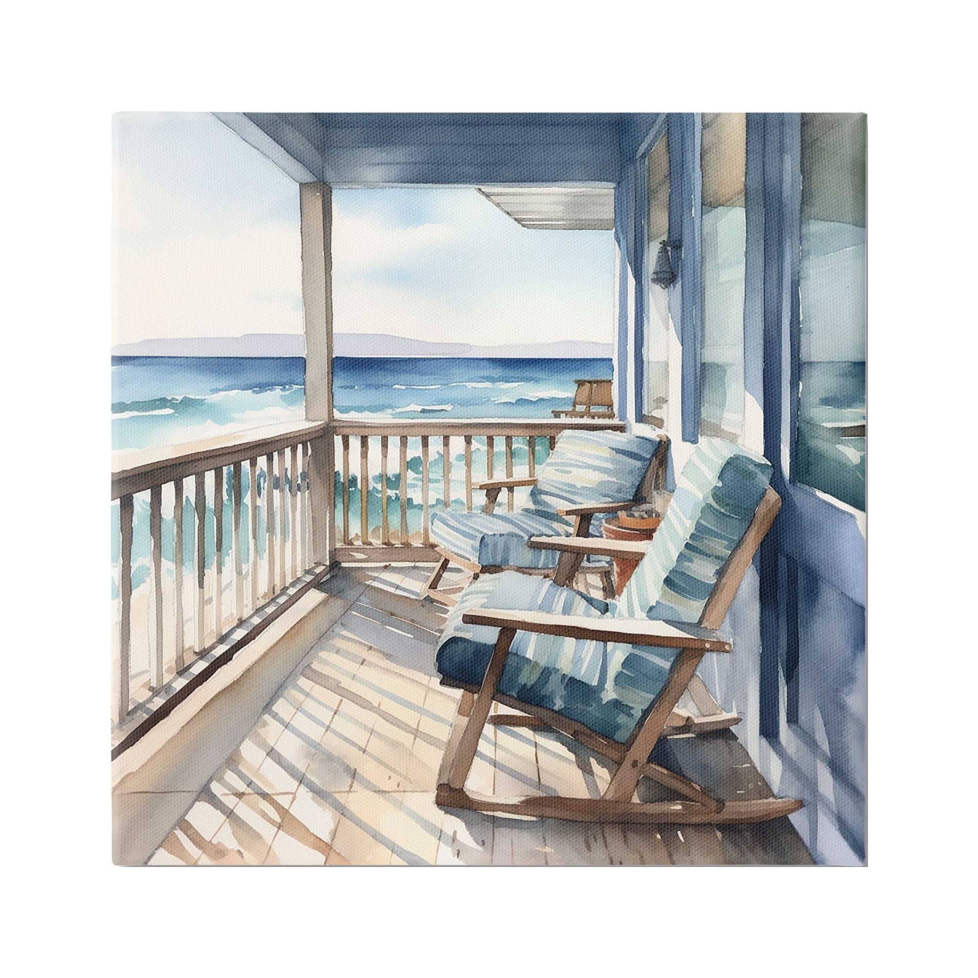 Stupell Industries Waterfront Beach View Landscape Painting Gallery Wrapped Canvas Art Print Wall Art, 17 x 17