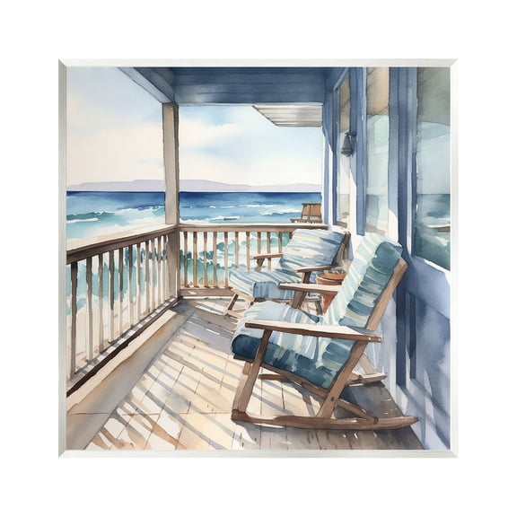 Stupell Industries Waterfront Beach View Landscape Painting Unframed Art Print Wall Art, 12 x 12