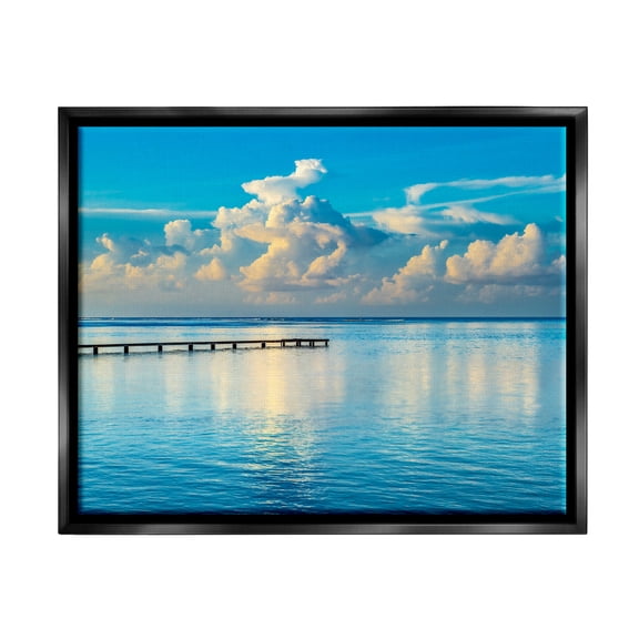 Stupell Industries Waterfront Dock Clouds Landscape Photography Black Floater Framed Canvas Art Print Wall Art, 21 x 17