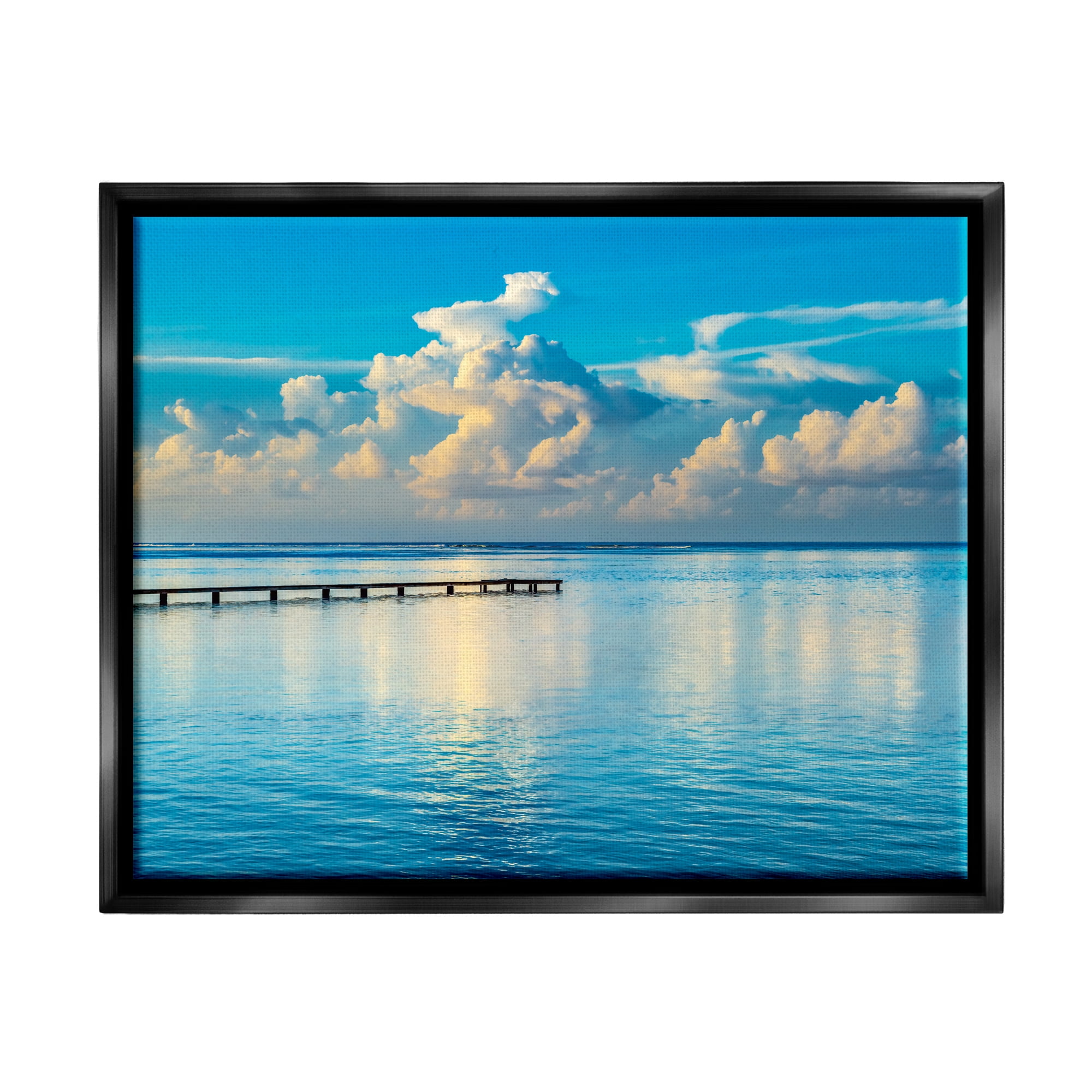 Stupell Industries Waterfront Dock Clouds Landscape Photography Black Floater Framed Canvas Art Print Wall Art, 31 x 25