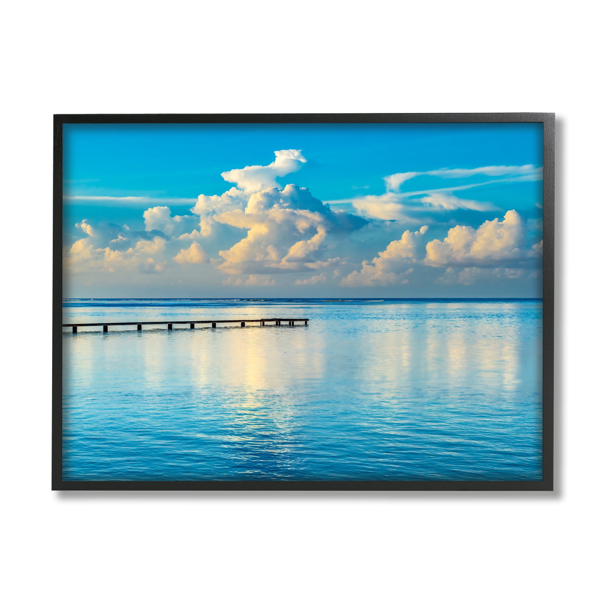 Stupell Industries Waterfront Dock Clouds Landscape Photography Black Framed Art Print Wall Art, 20 x 16