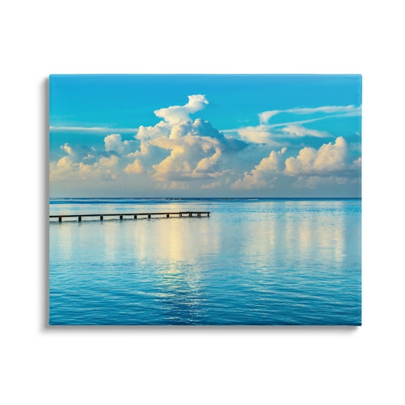 Stupell Industries Waterfront Dock Clouds Landscape Photography Gallery Wrapped Canvas Art Print Wall Art, 20 x 16