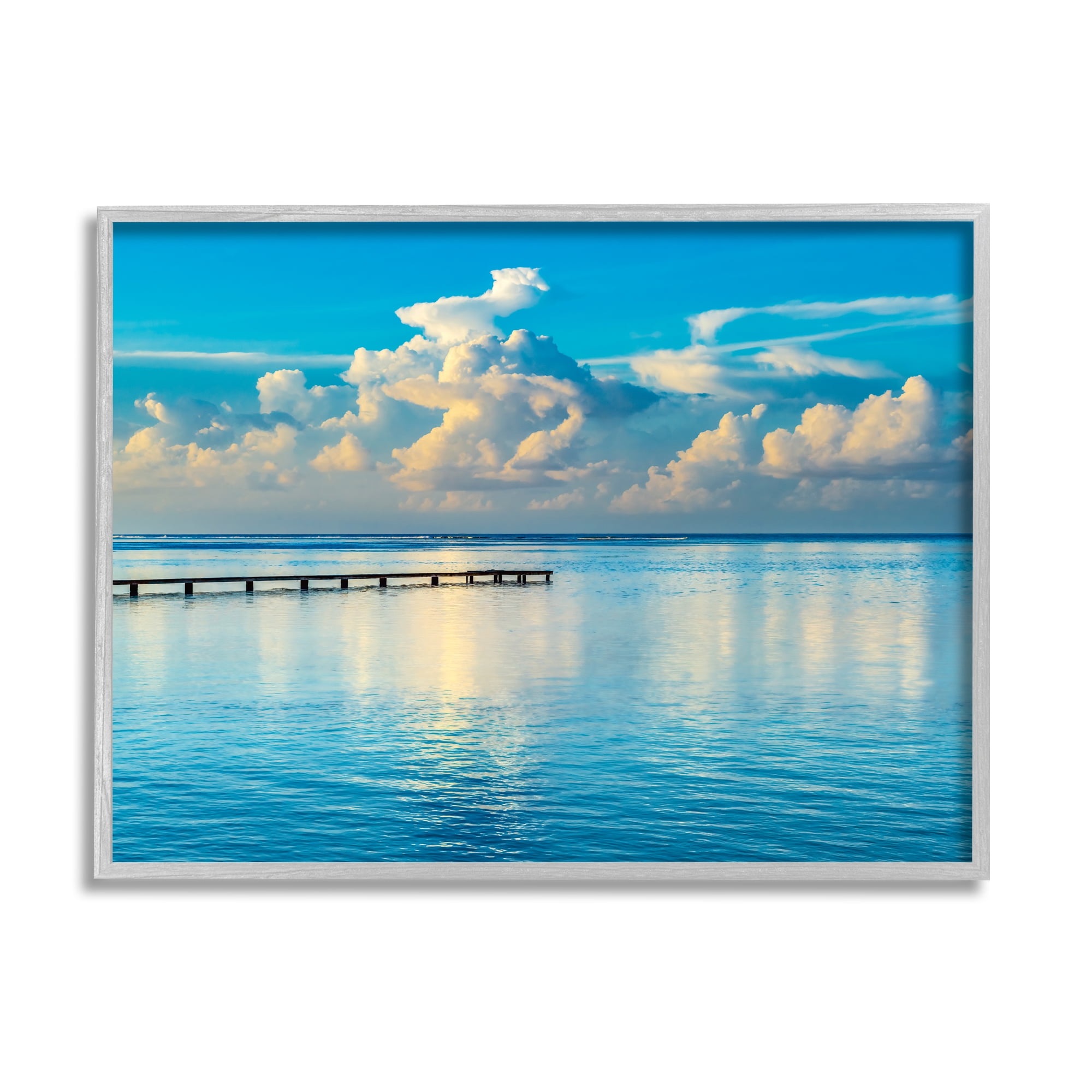 Stupell Industries Waterfront Dock Clouds Landscape Photography Gray Framed Art Print Wall Art, 14 x 11