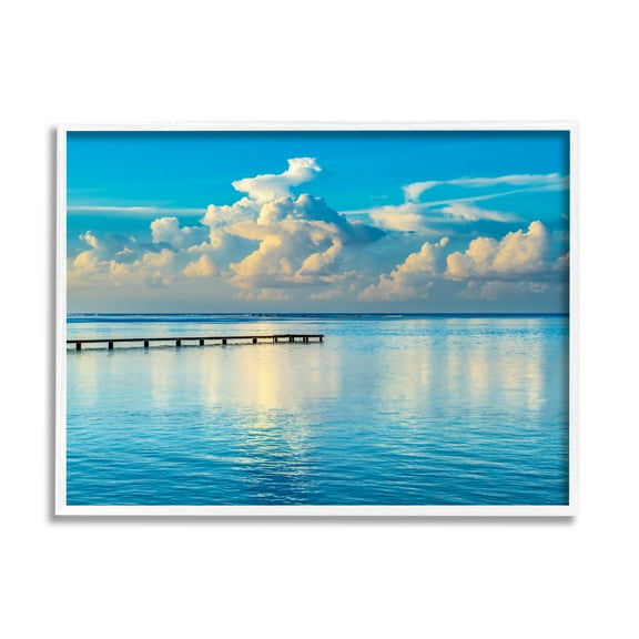 Stupell Industries Waterfront Dock Clouds Landscape Photography White Framed Art Print Wall Art, 14 x 11