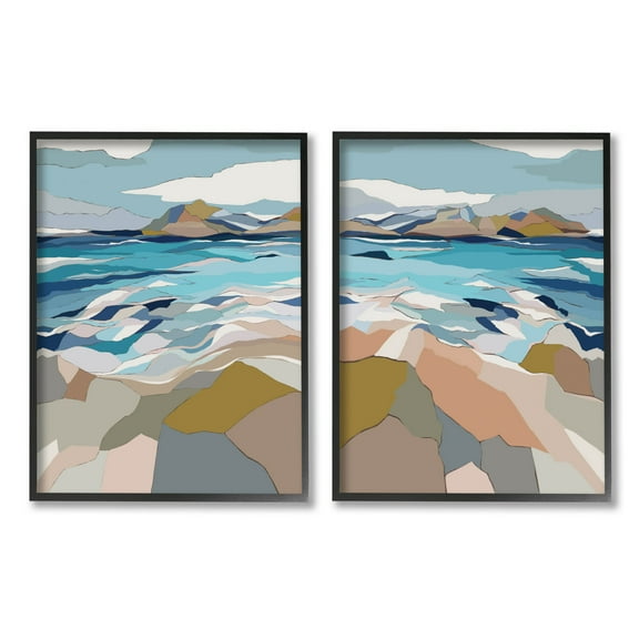 Stupell Industries Waterfront Geometric Abstract Painting Graphic Art Black Framed Art Print Wall Art, Set of 2, Design by Nikita Jariwala